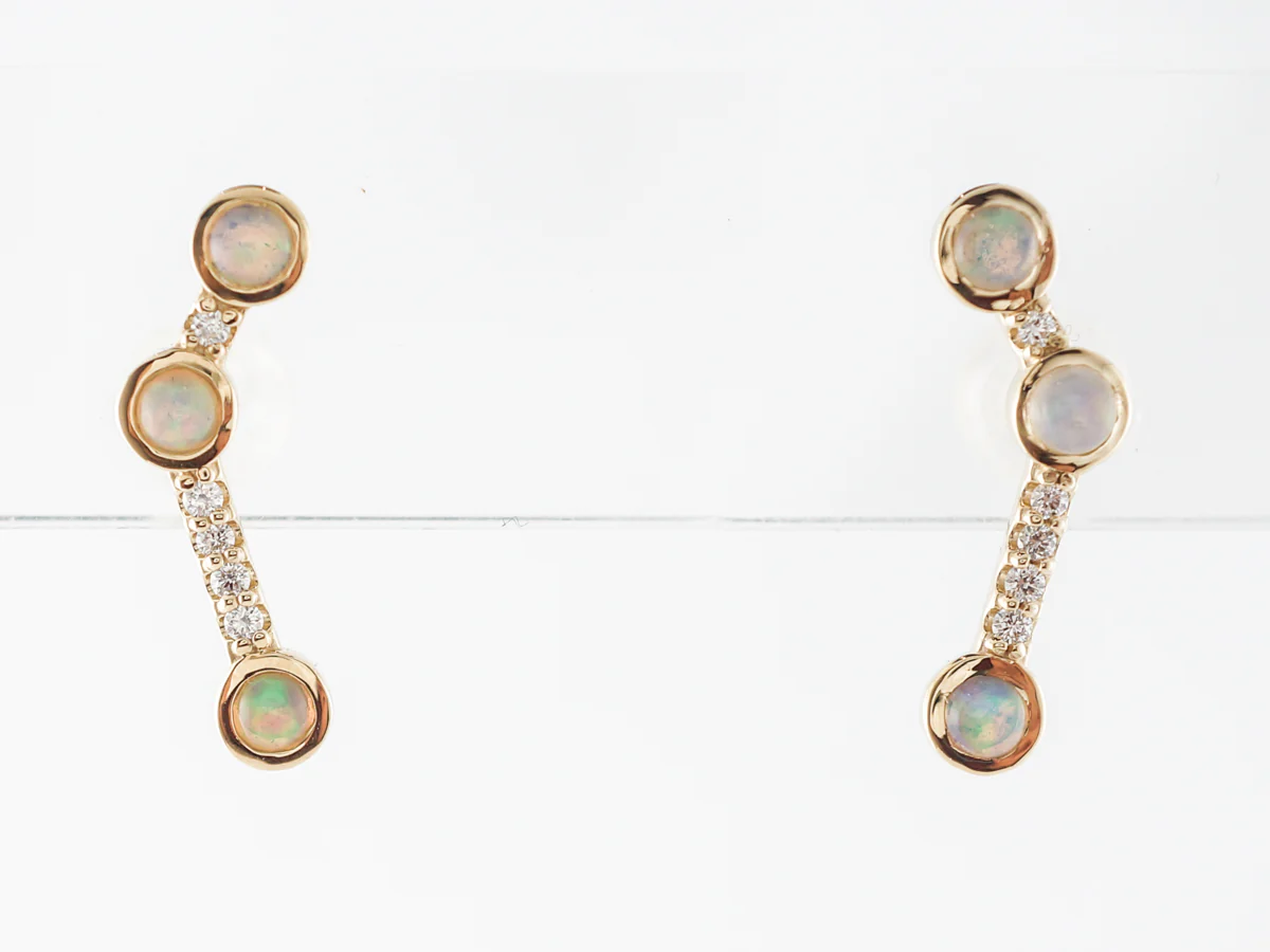Opal & Diamond Climber Earrings in Yellow Gold