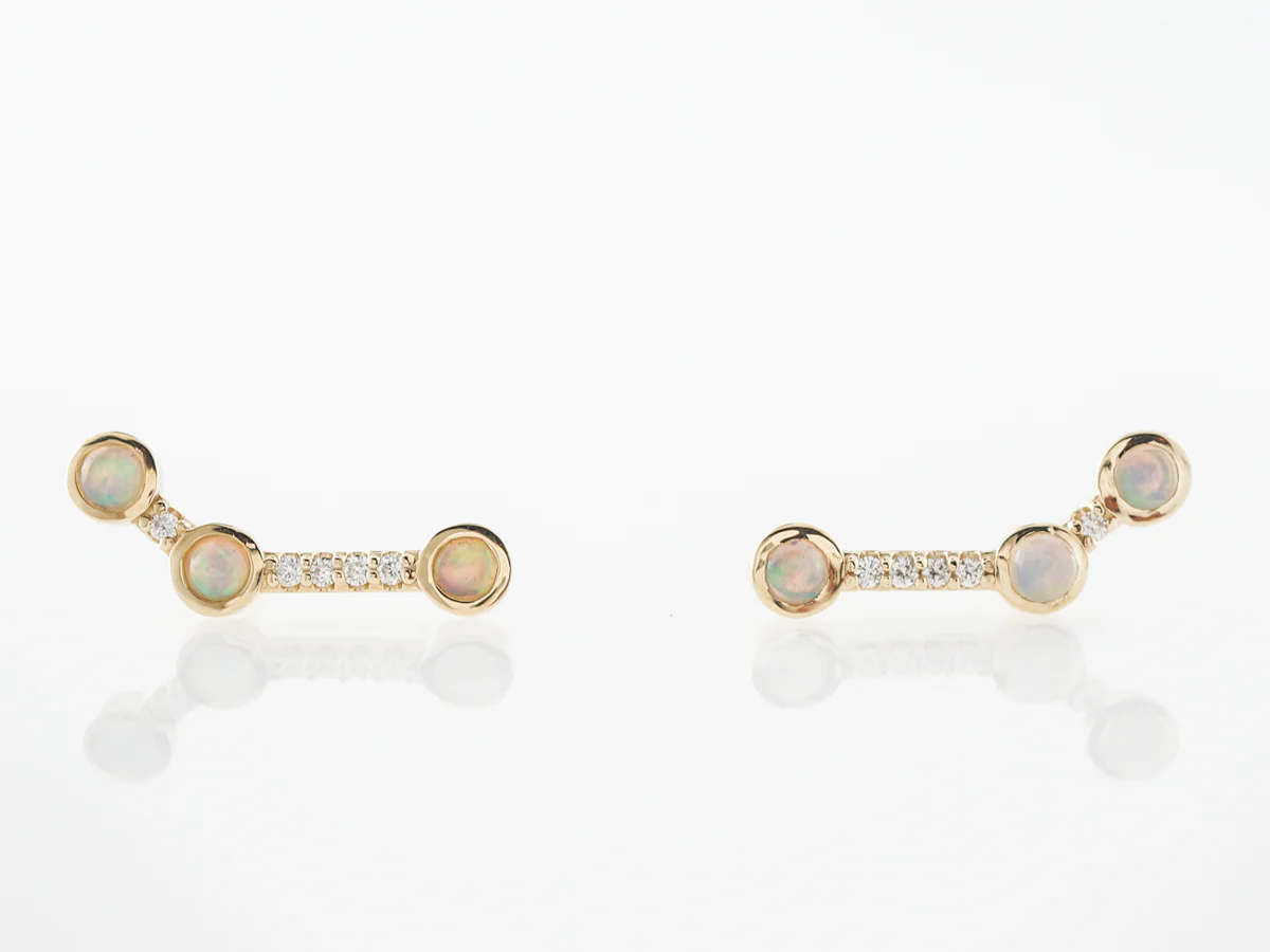 Opal & Diamond Climber Earrings in Yellow Gold - Image 3