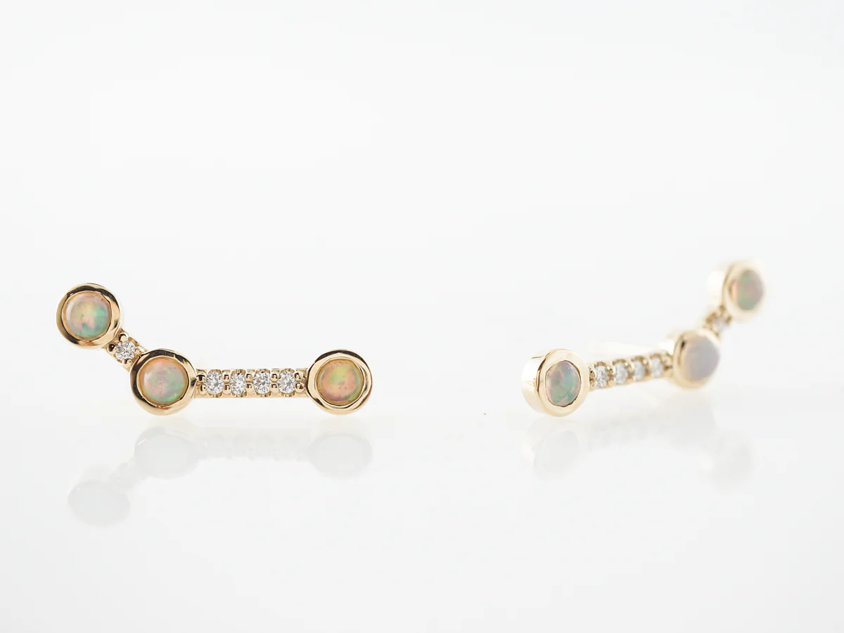 Opal & Diamond Climber Earrings in Yellow Gold - Image 4