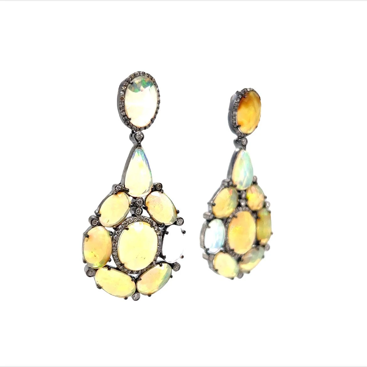 Opal & Diamond Cluster Drop Earrings in Sterling Silver - Image 3