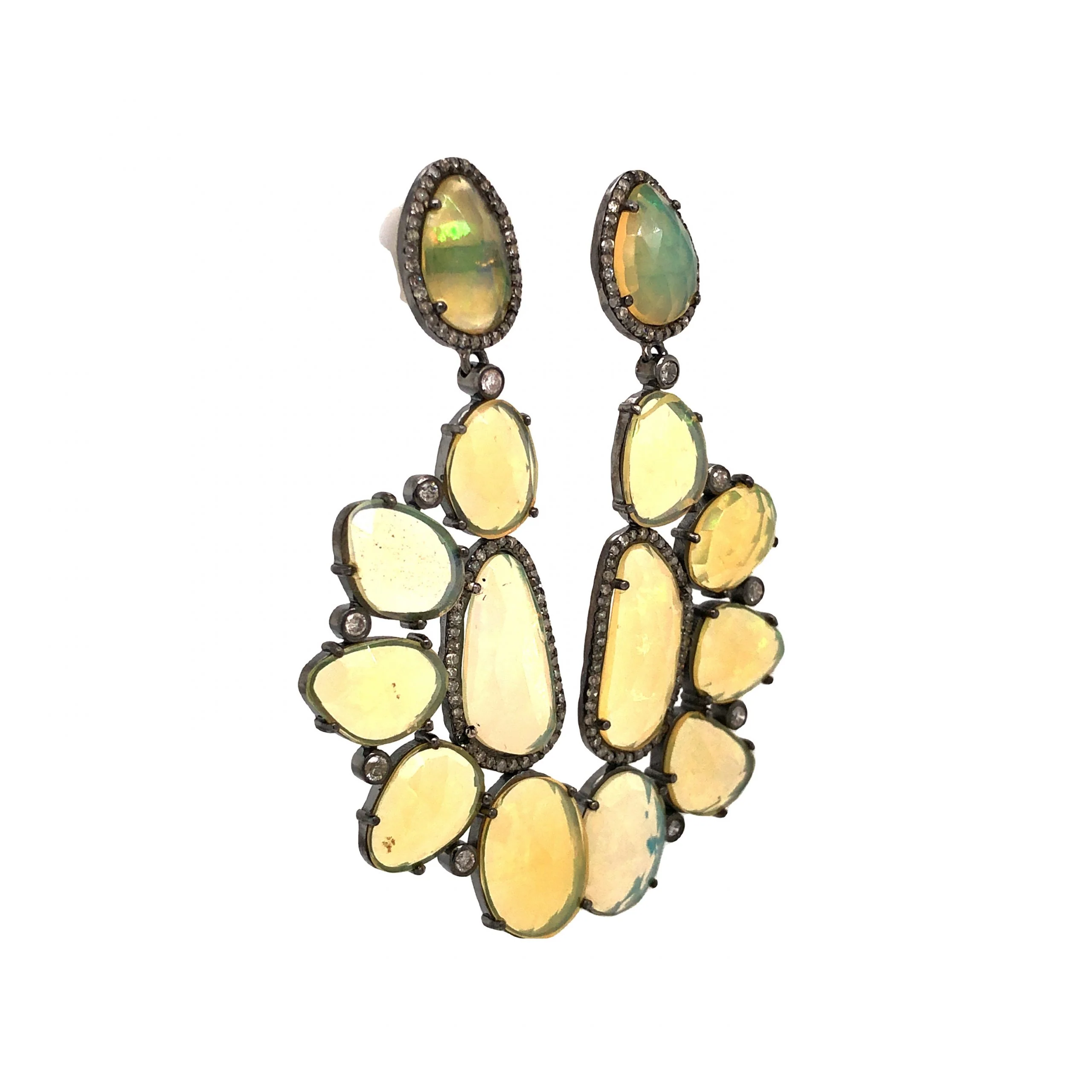 Opal & Diamond Drop Earrings in Sterling Silver - Image 3