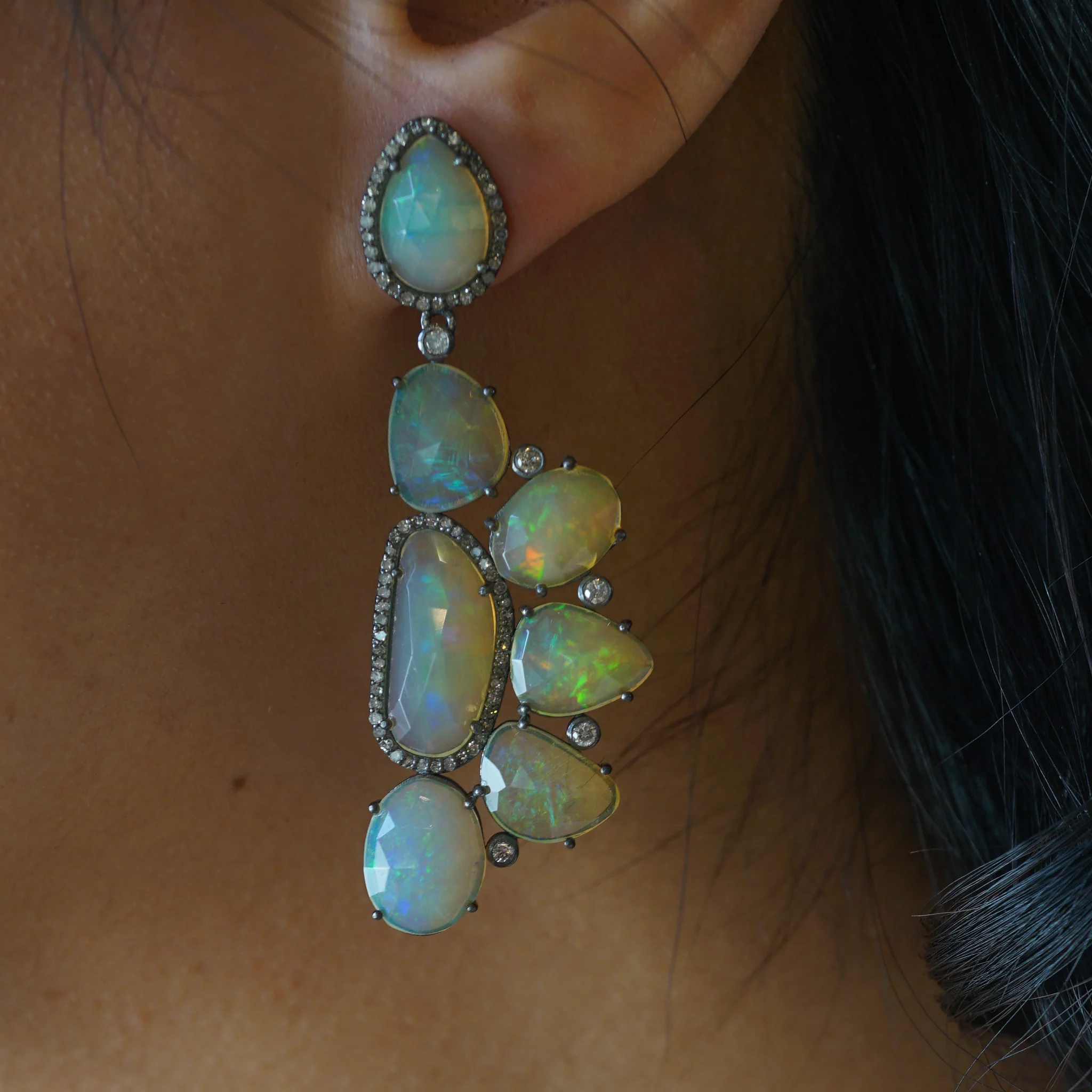 Opal & Diamond Drop Earrings in Sterling Silver - Image 5