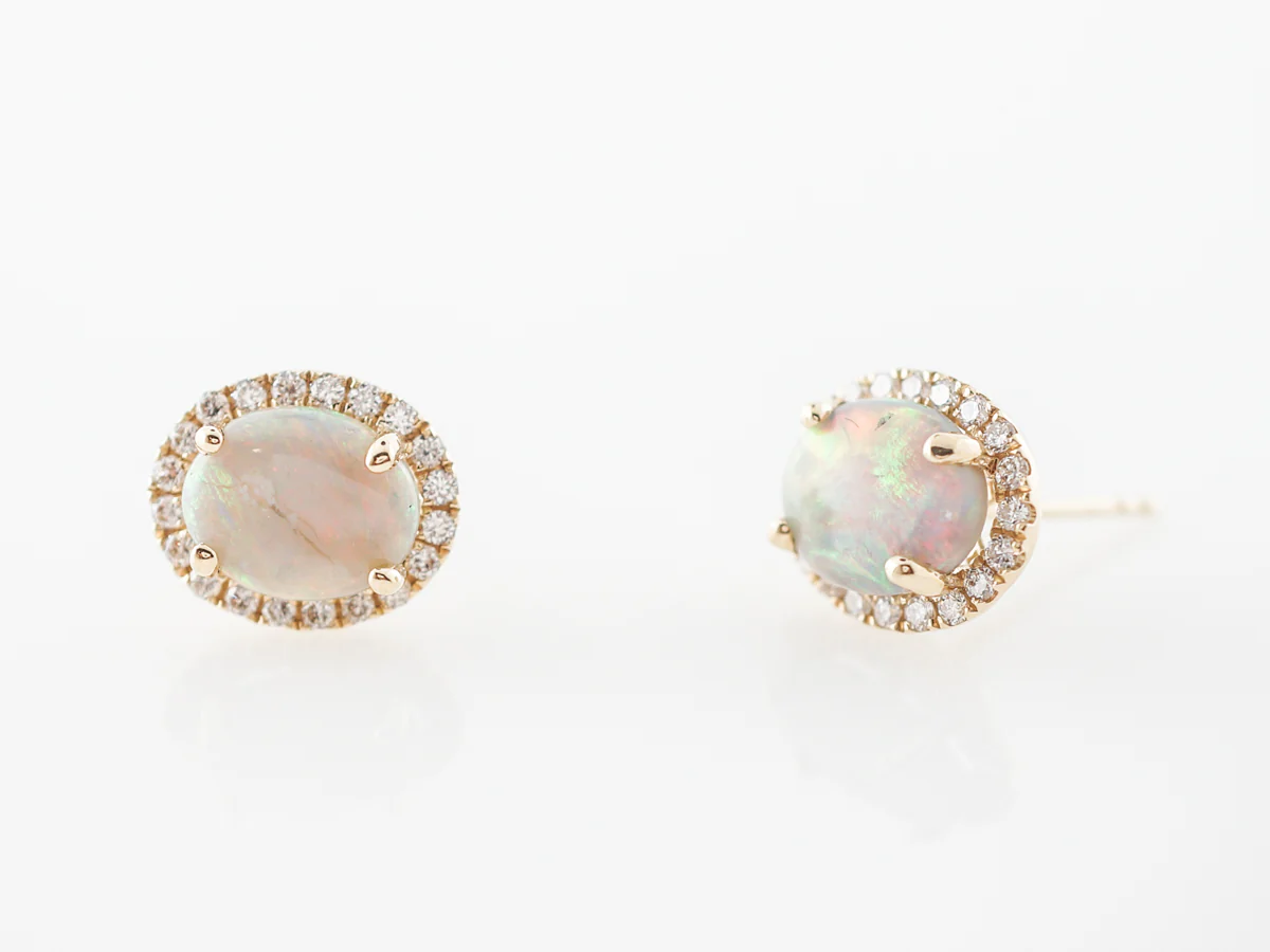 Opal & Diamond Earring Studs in 14k Yellow Gold - Image 4