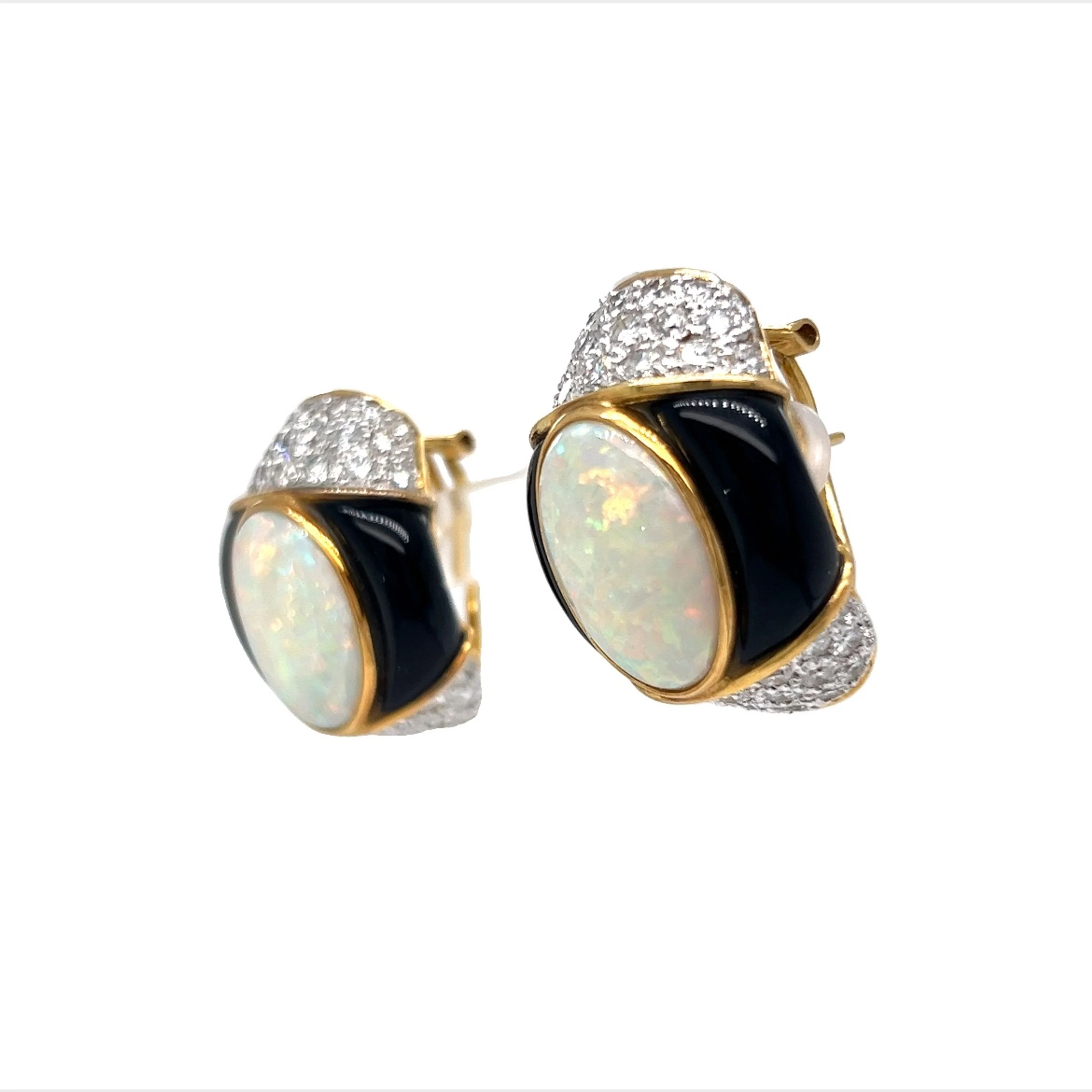 Opal & Diamond Earrings w/ Black Onyx in 18k Yellow Gold - Image 2