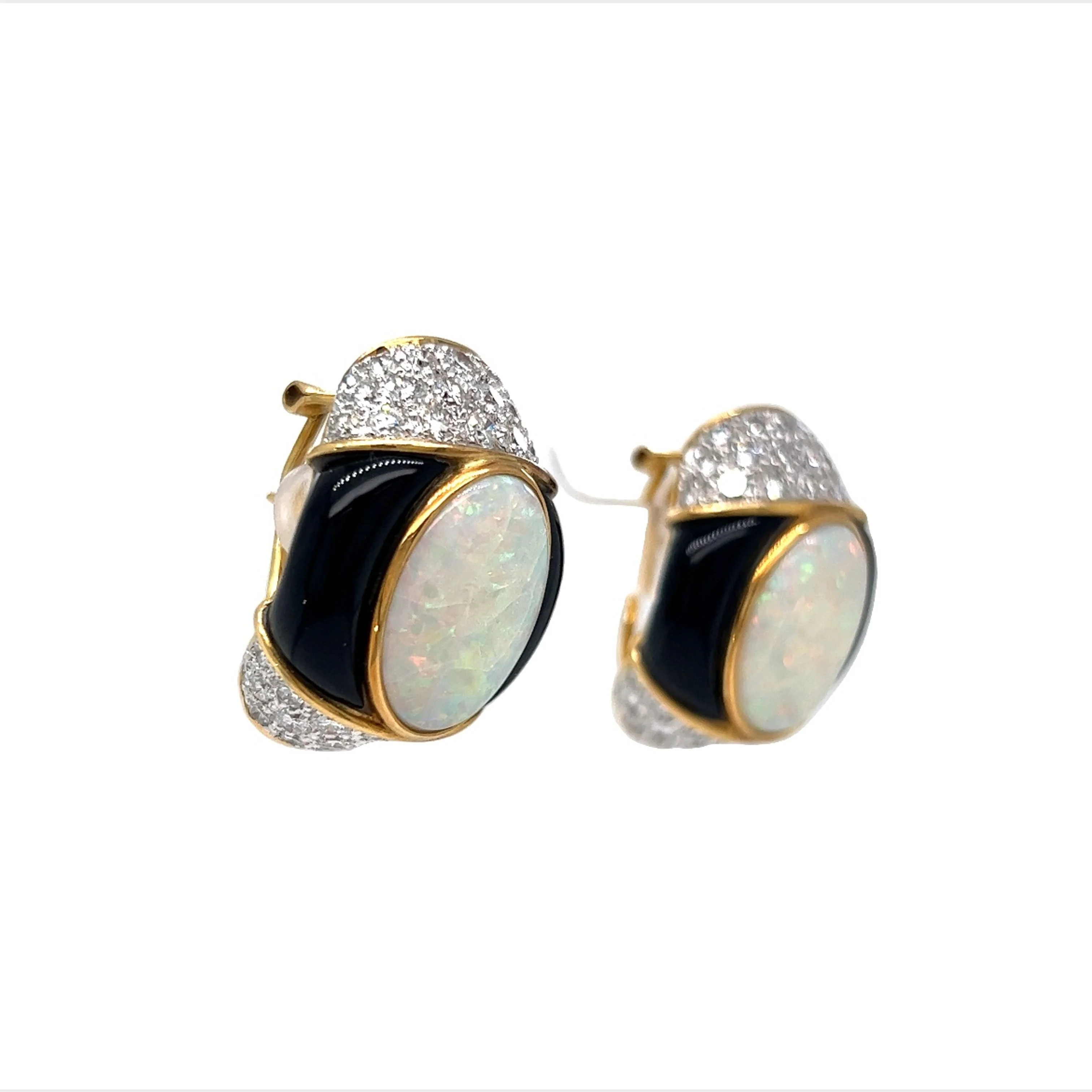 Opal & Diamond Earrings w/ Black Onyx in 18k Yellow Gold - Image 3