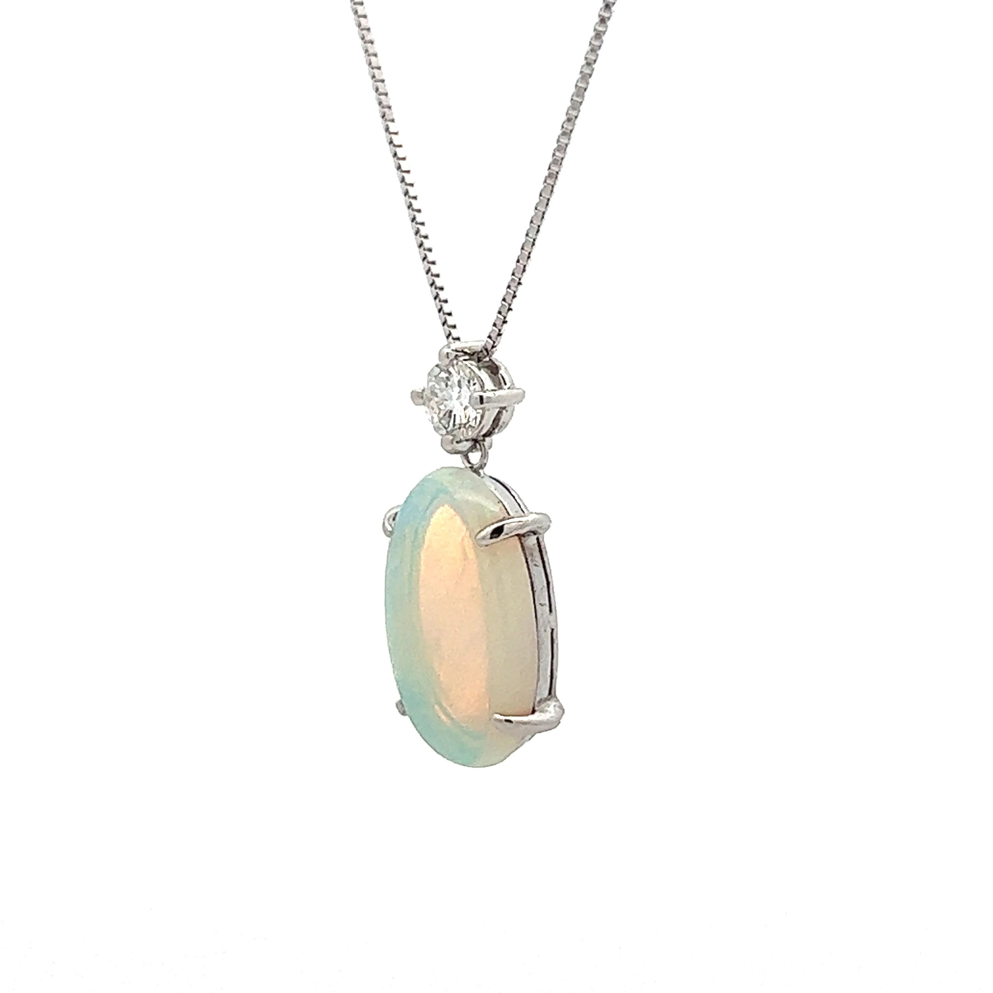 Opal & Diamond Pendant Necklace 18k White Gold - Image 2