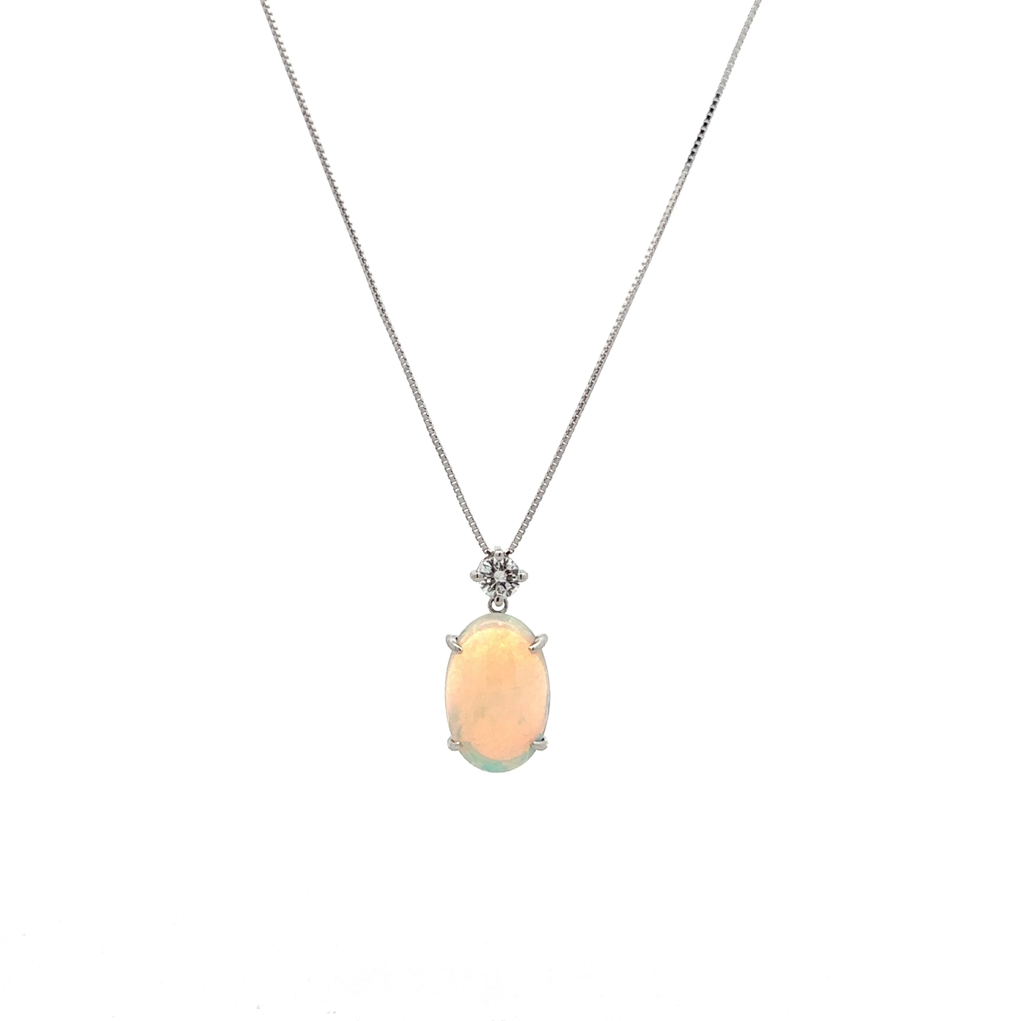 Opal & Diamond Pendant Necklace 18k White Gold - Image 4