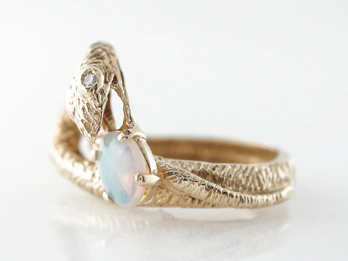 Opal Mid-Century Snake Ring 14k Yellow Gold - Image 2