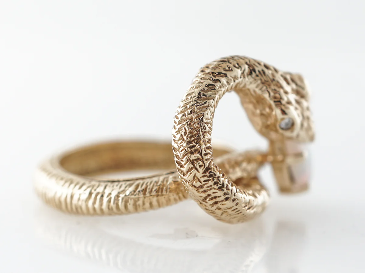 Opal Mid-Century Snake Ring 14k Yellow Gold - Image 3
