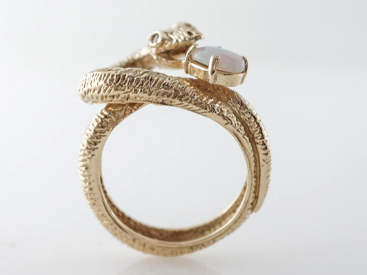 Opal Mid-Century Snake Ring 14k Yellow Gold - Image 4
