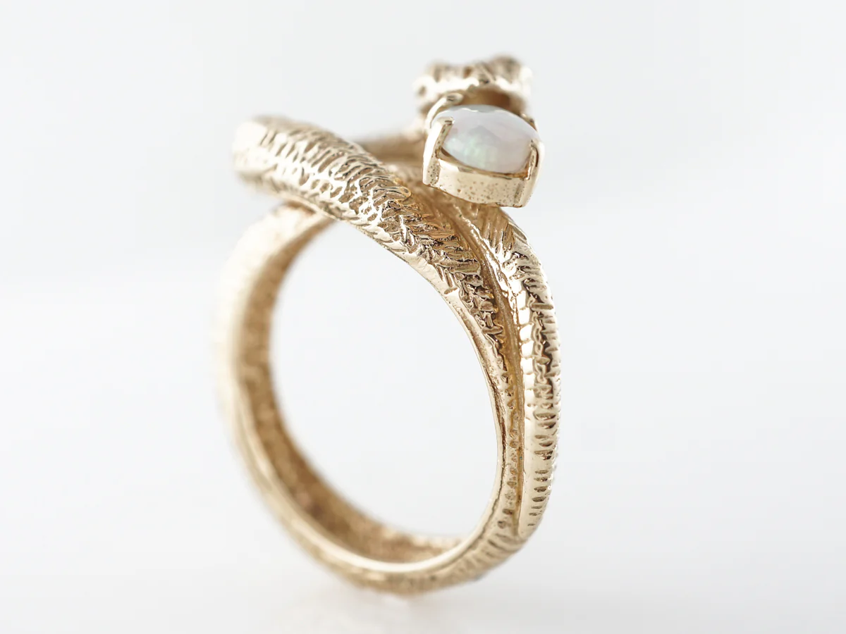 Opal Mid-Century Snake Ring 14k Yellow Gold - Image 5
