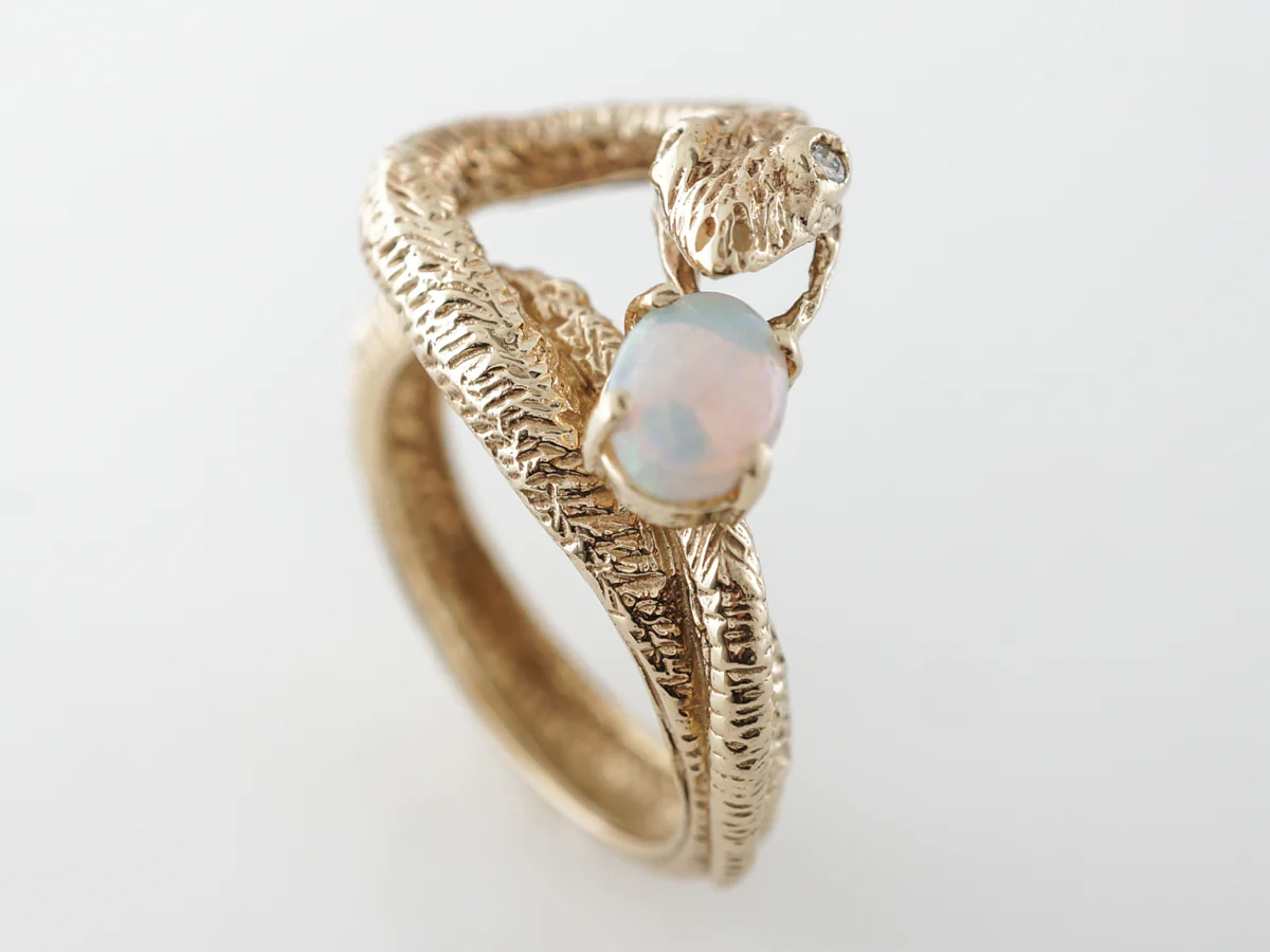 Opal Mid-Century Snake Ring 14k Yellow Gold - Image 6