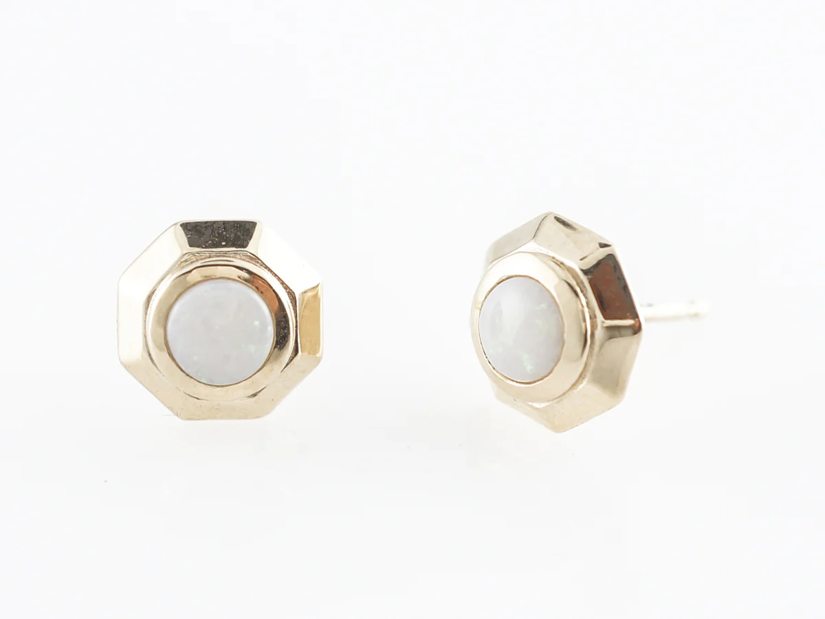 Opal Stud Earrings in 14k Yellow Gold - Image 3