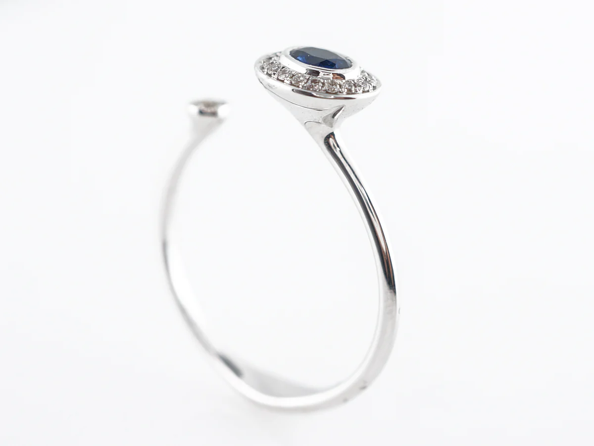 Open Oval Sapphire & Diamond Ring in 18k White Gold - Image 5