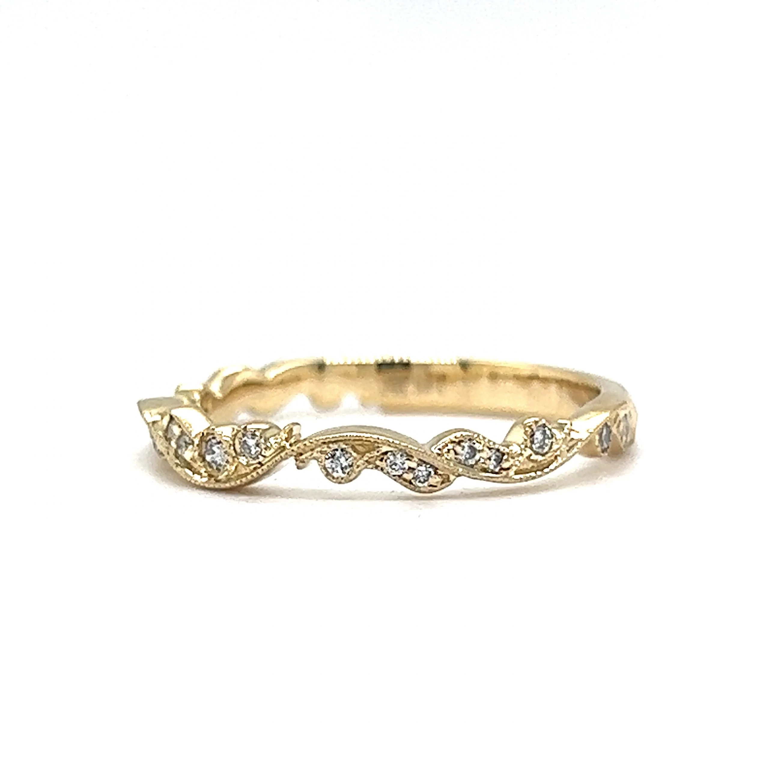Organic Patterned Diamond Wedding Band in 14k Yellow Gold - Image 2