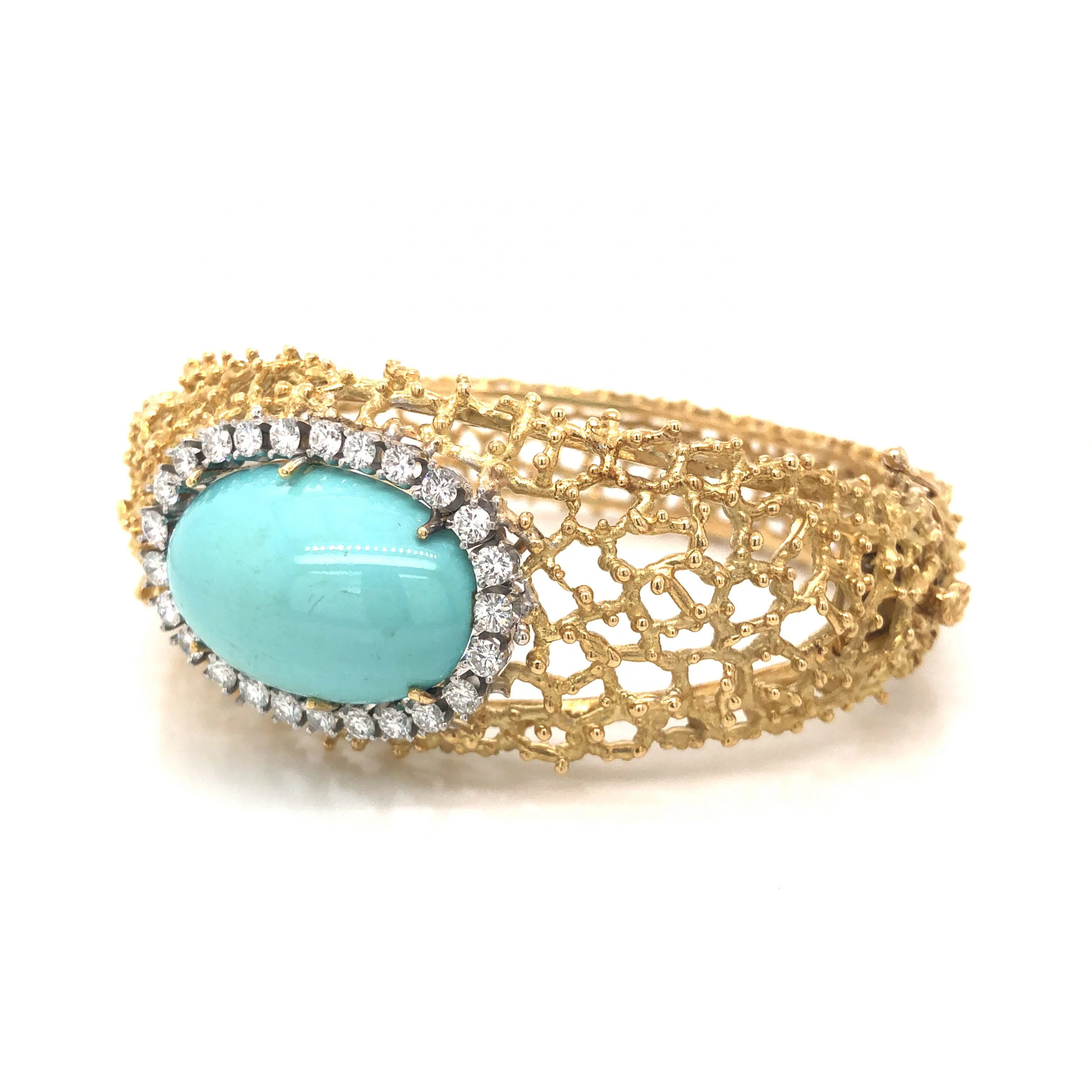 Organic Turquoise & Diamond Bracelet in 18k Yellow Gold - Image 2