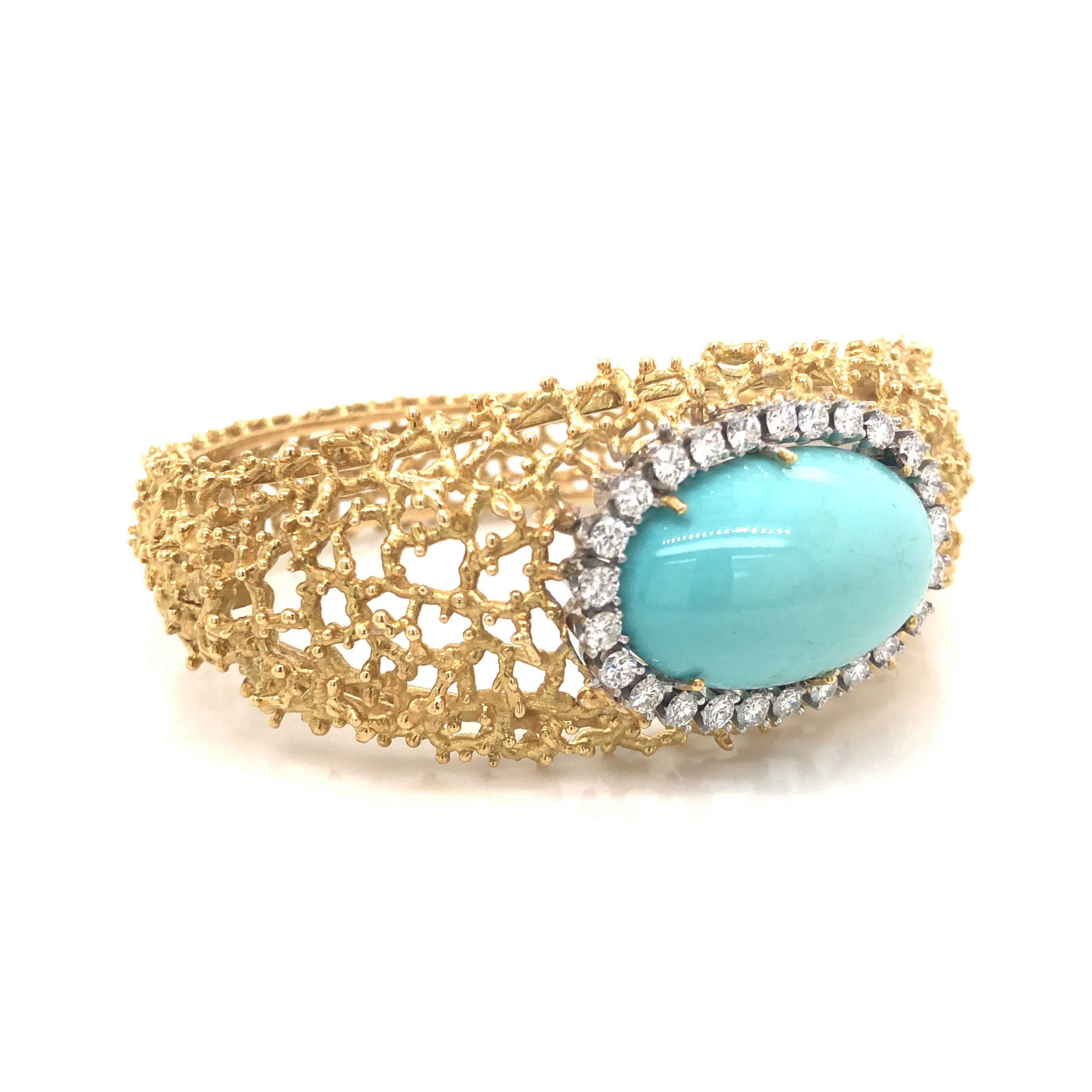 Organic Turquoise & Diamond Bracelet in 18k Yellow Gold - Image 3