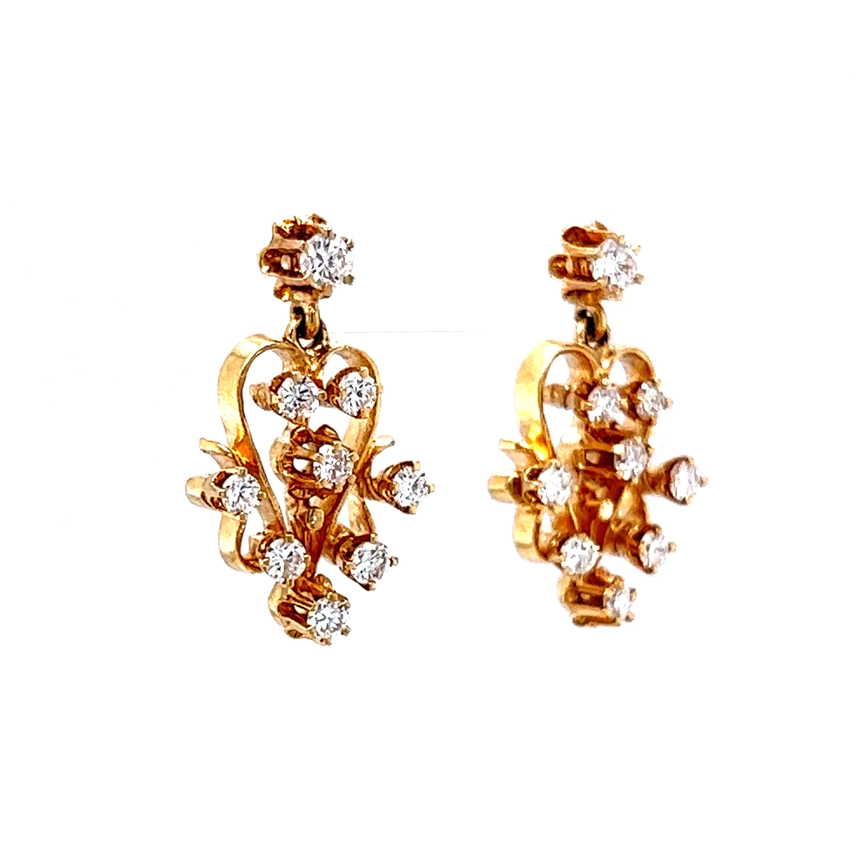 Ornate Diamond Drop Earrings in 14K Yellow Gold - Image 3