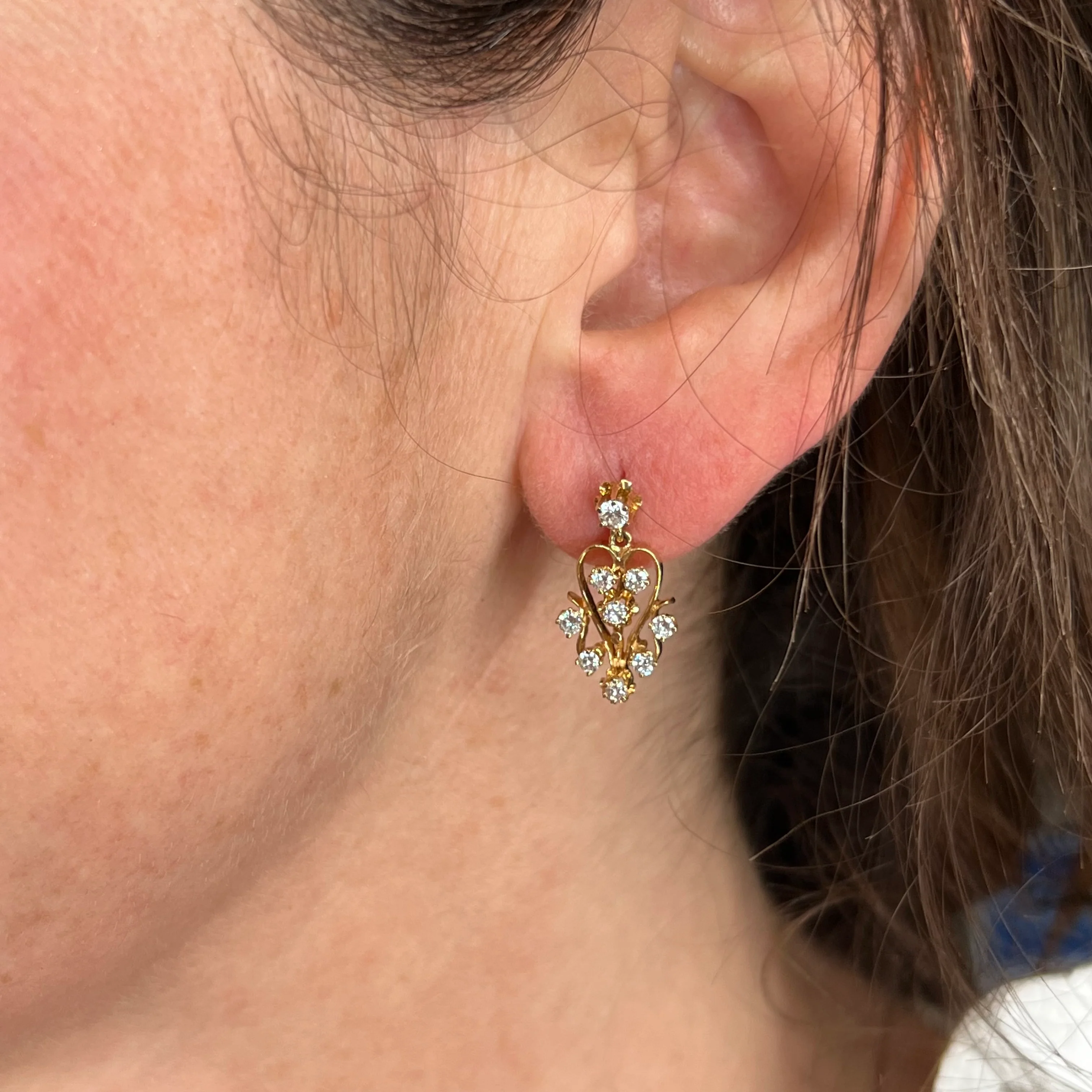 Ornate Diamond Drop Earrings in 14K Yellow Gold - Image 4