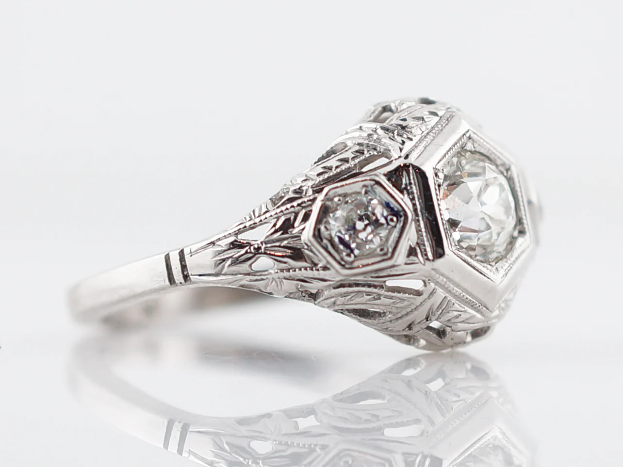 Ornate Filigree Engagement Ring Old European Cut Diamond - Image 3