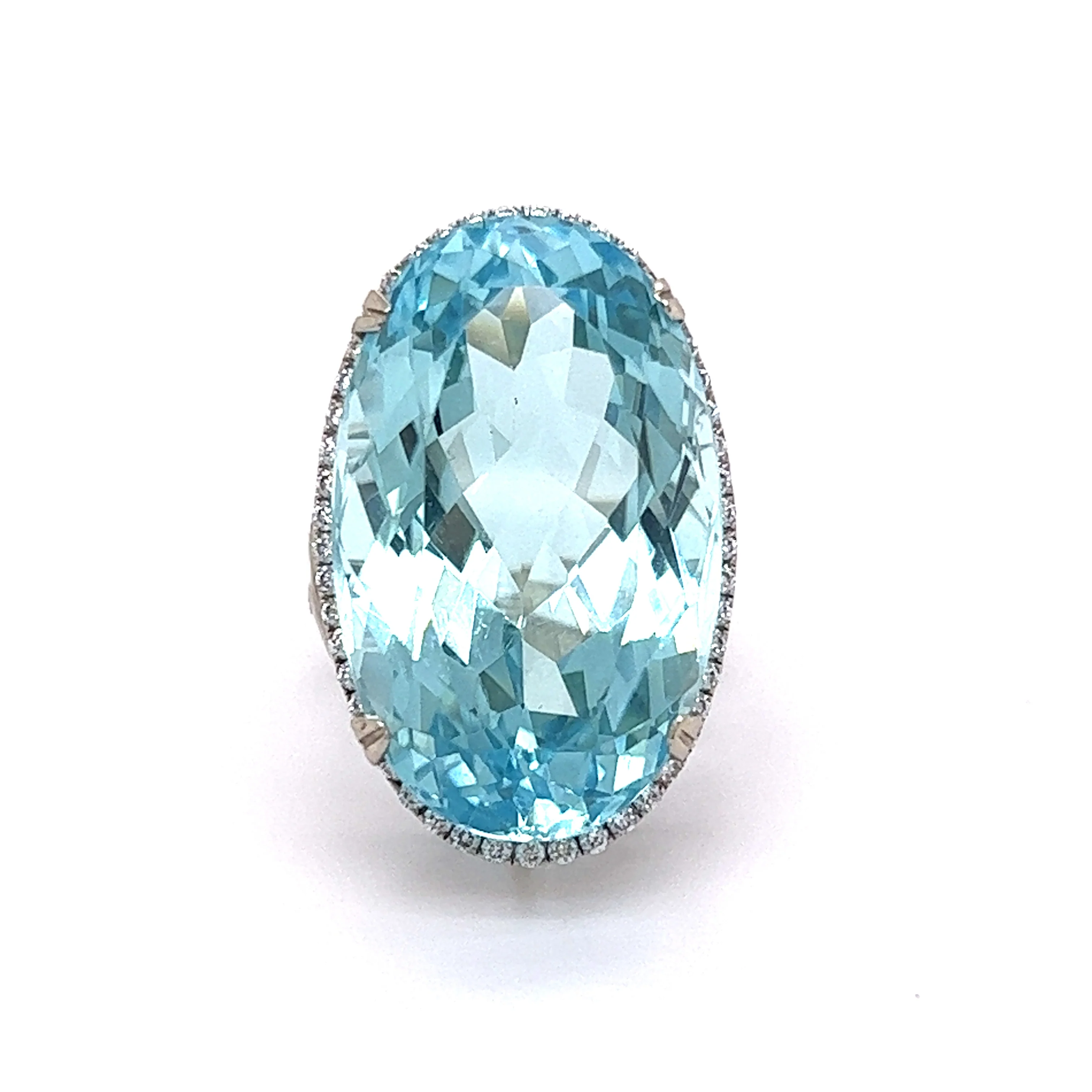 Oval Aquamarine & Diamond Cocktail Ring 14k White Gold