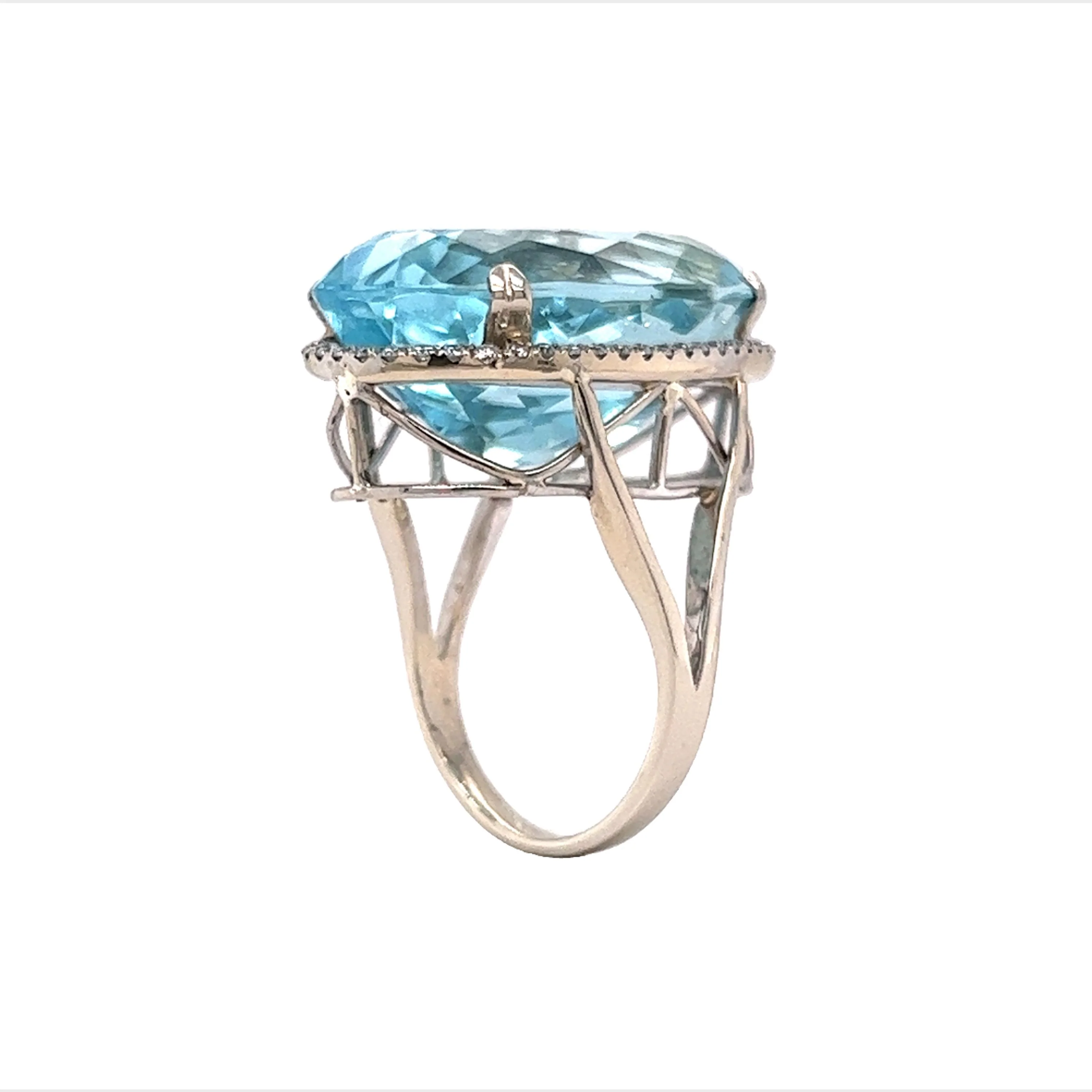 Oval Aquamarine & Diamond Cocktail Ring 14k White Gold - Image 5