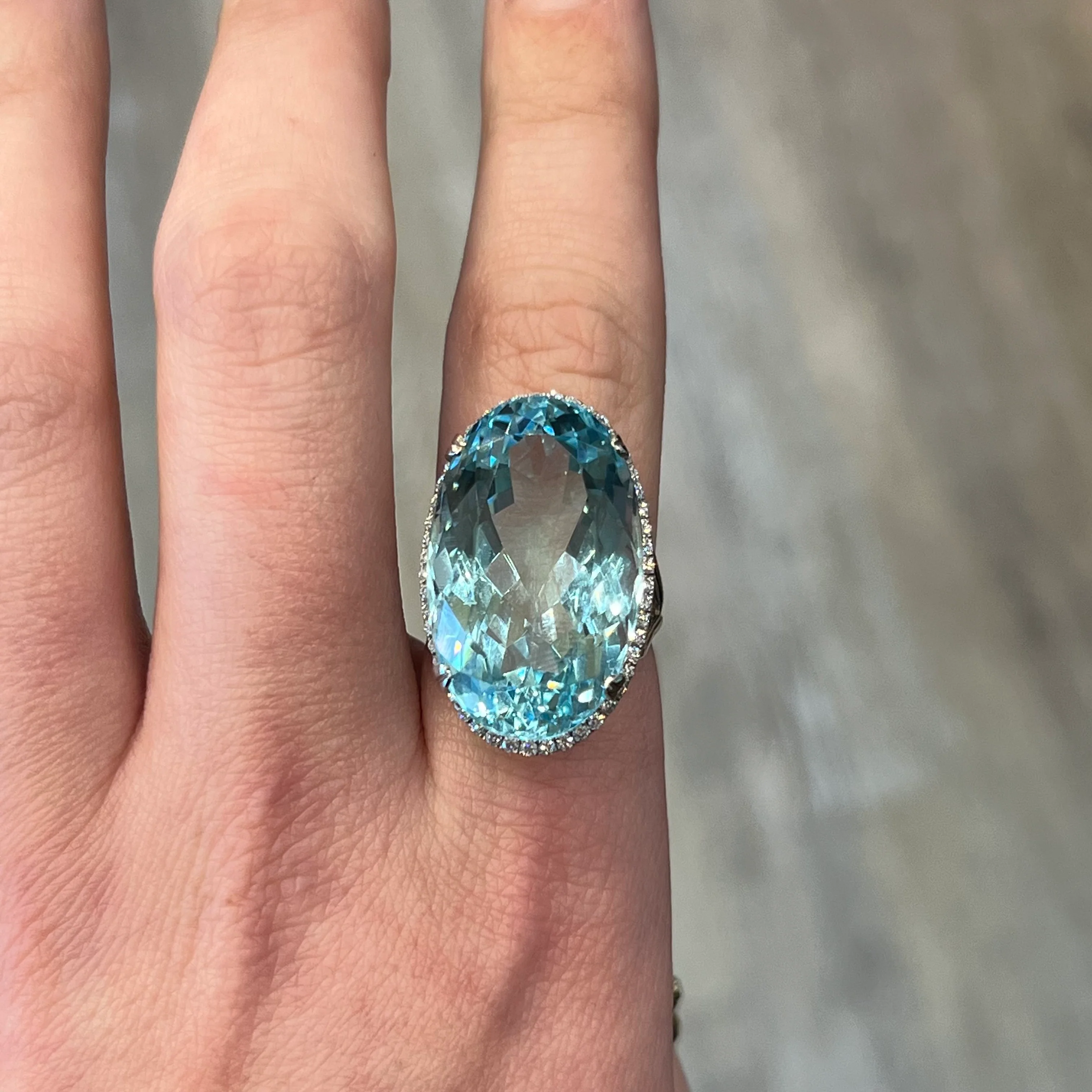 Oval Aquamarine & Diamond Cocktail Ring 14k White Gold - Image 6