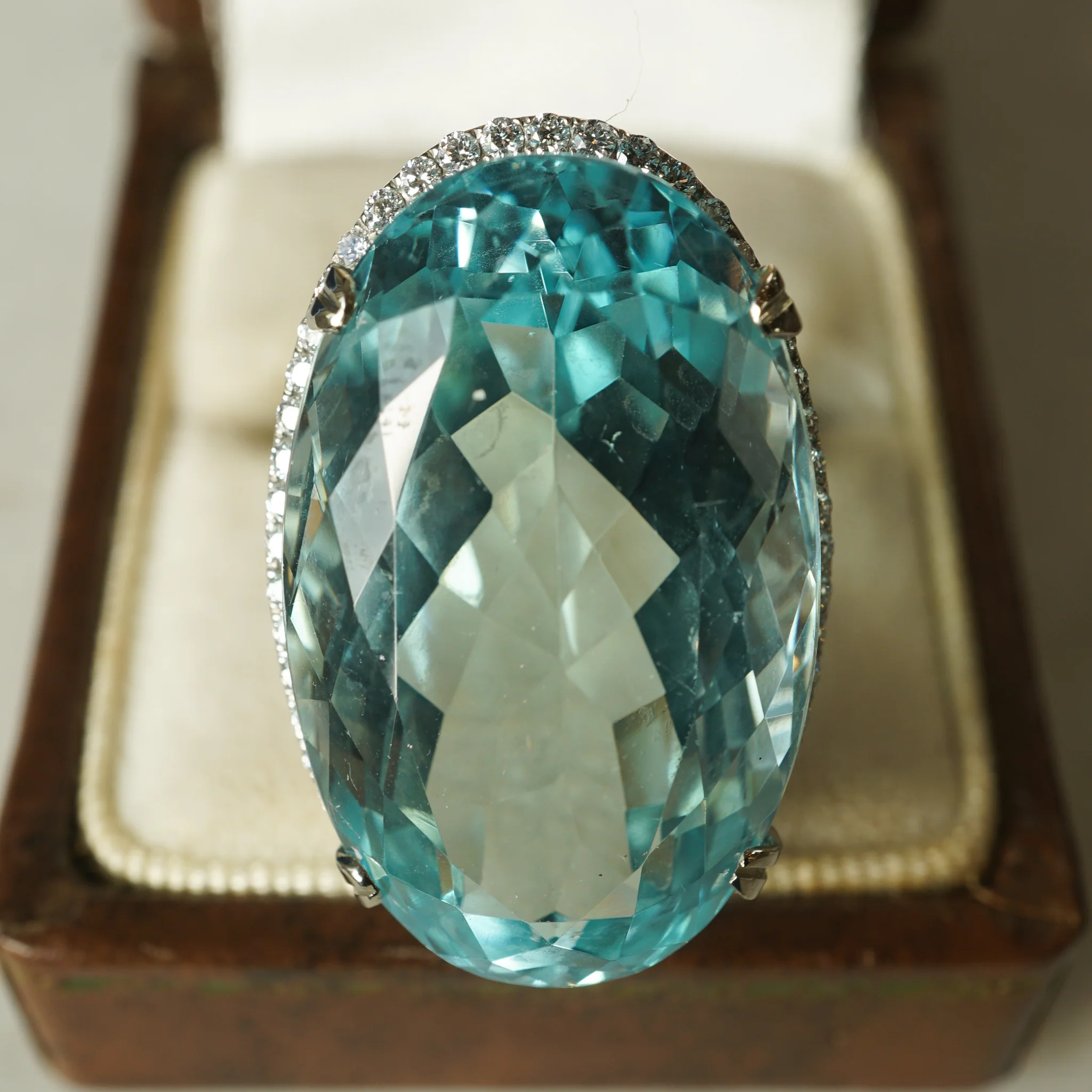 Oval Aquamarine & Diamond Cocktail Ring 14k White Gold - Image 8