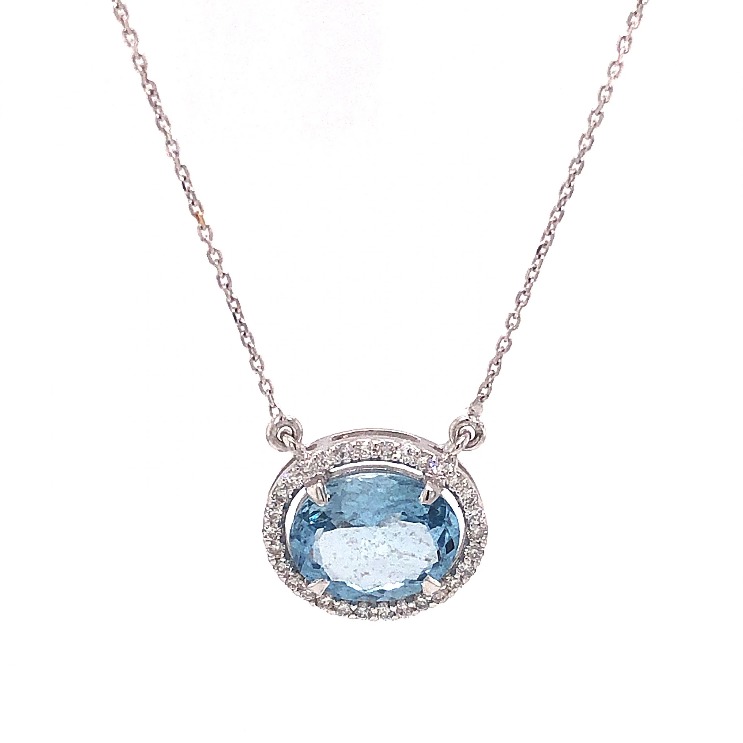 Oval Aquamarine Pendant Necklace in 18k White Gold - Image 2
