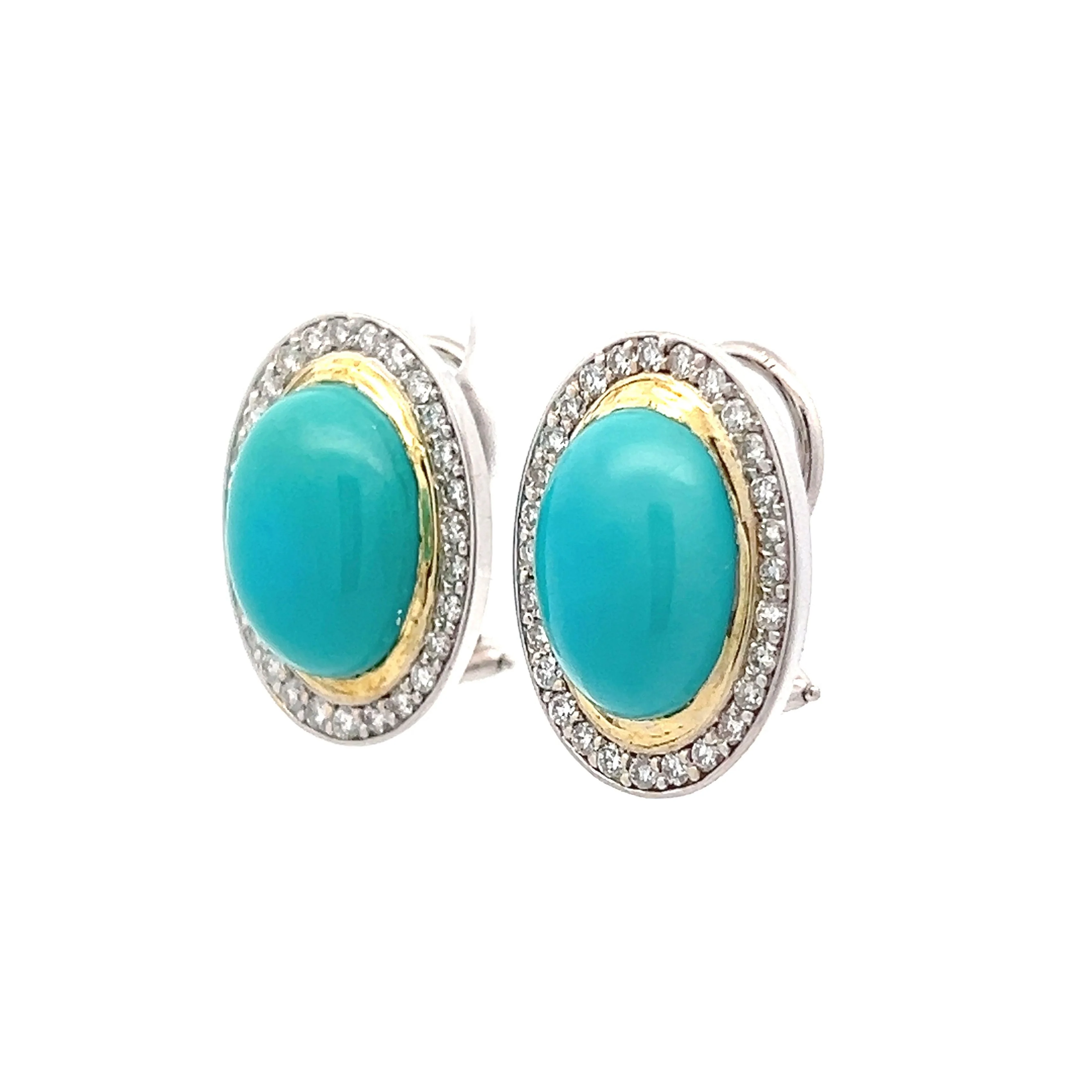 Oval Cabochon Turquoise & Diamond Earrings in 18k - Image 2