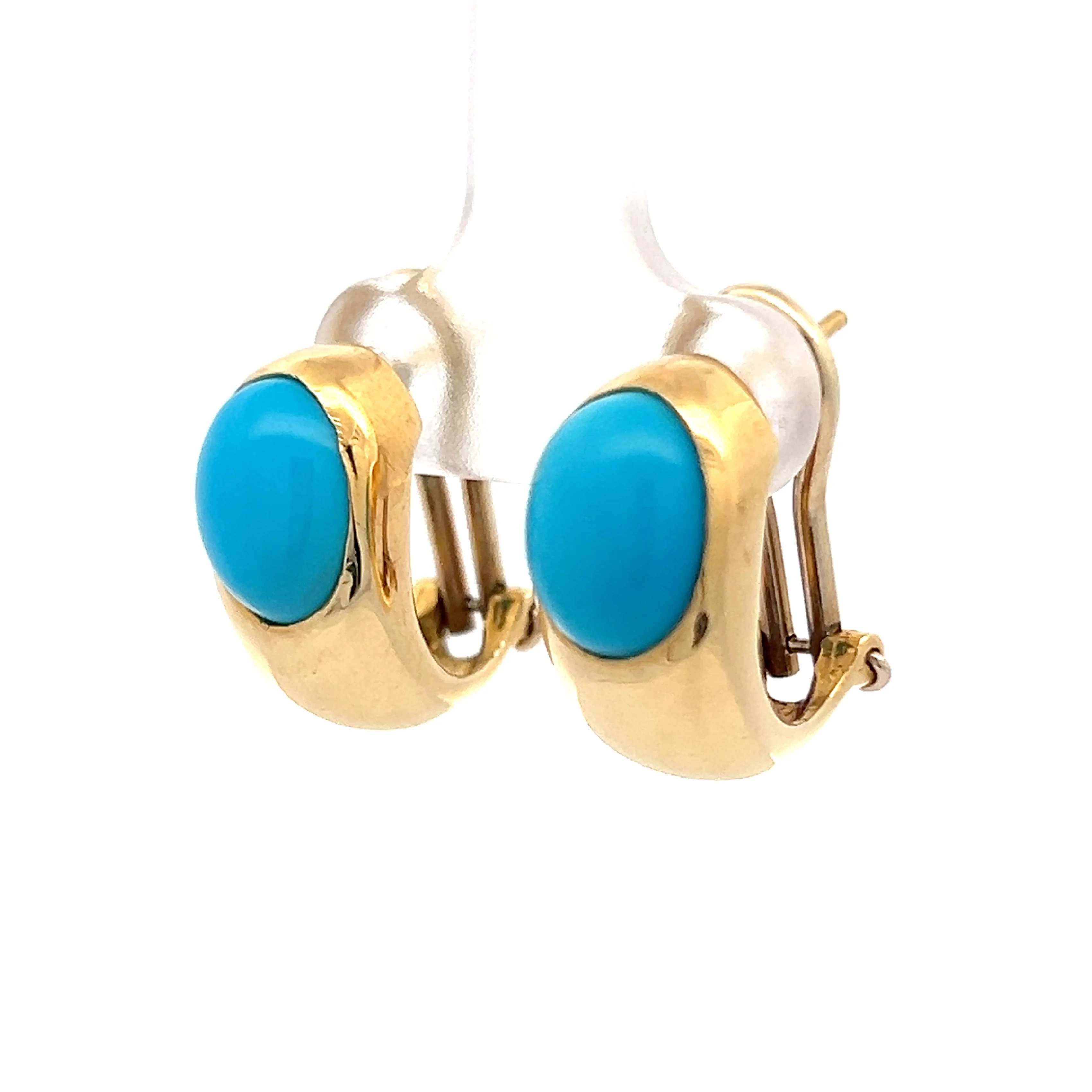 Oval Cabochon Turquoise Stud Earrings in 18k Yellow Gold - Image 2
