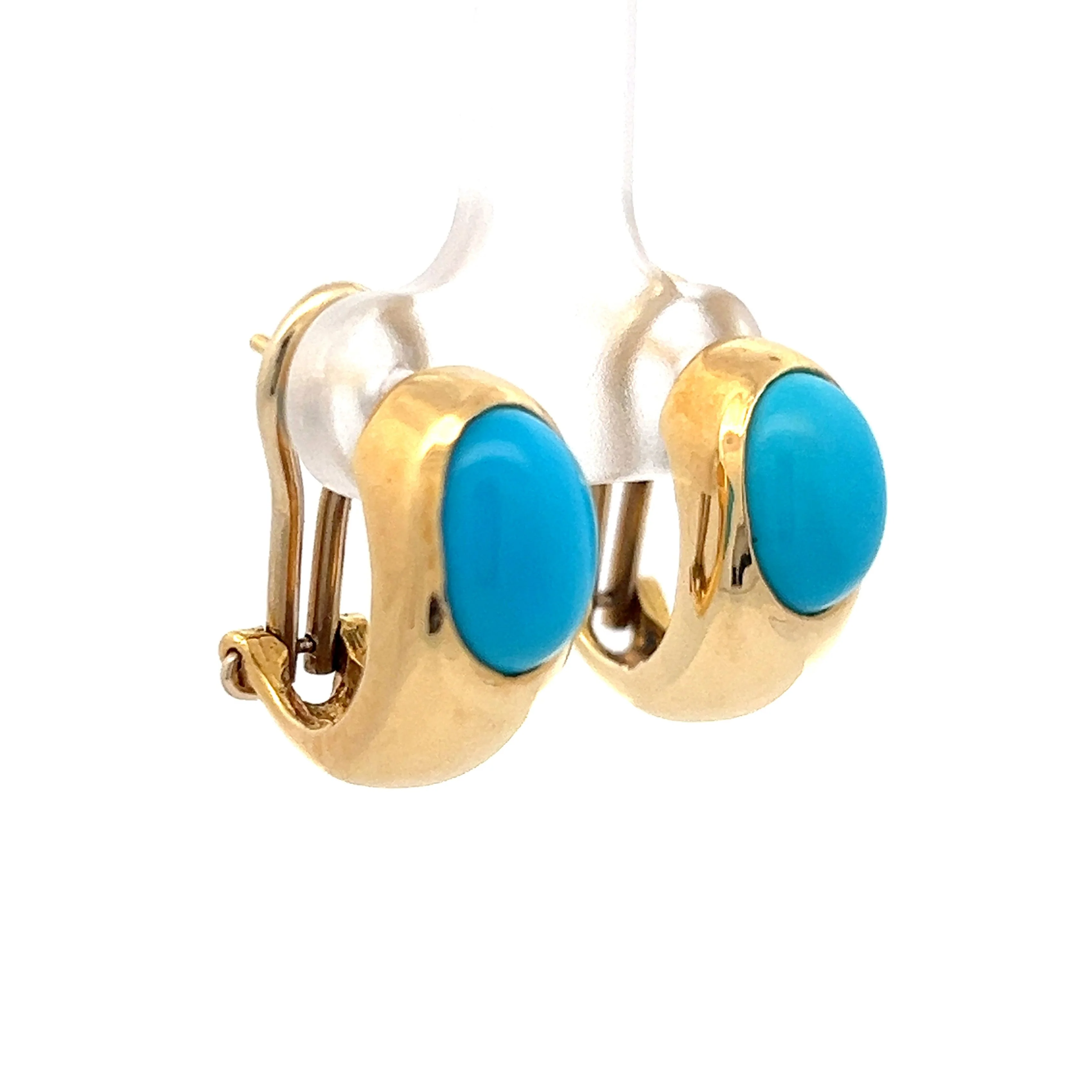 Oval Cabochon Turquoise Stud Earrings in 18k Yellow Gold - Image 3