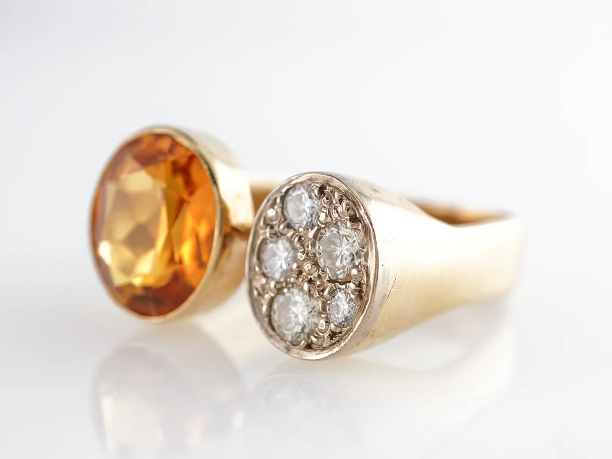 Oval Citrine w/ Pave Diamond Ring in 18k Yellow Gold - Image 2