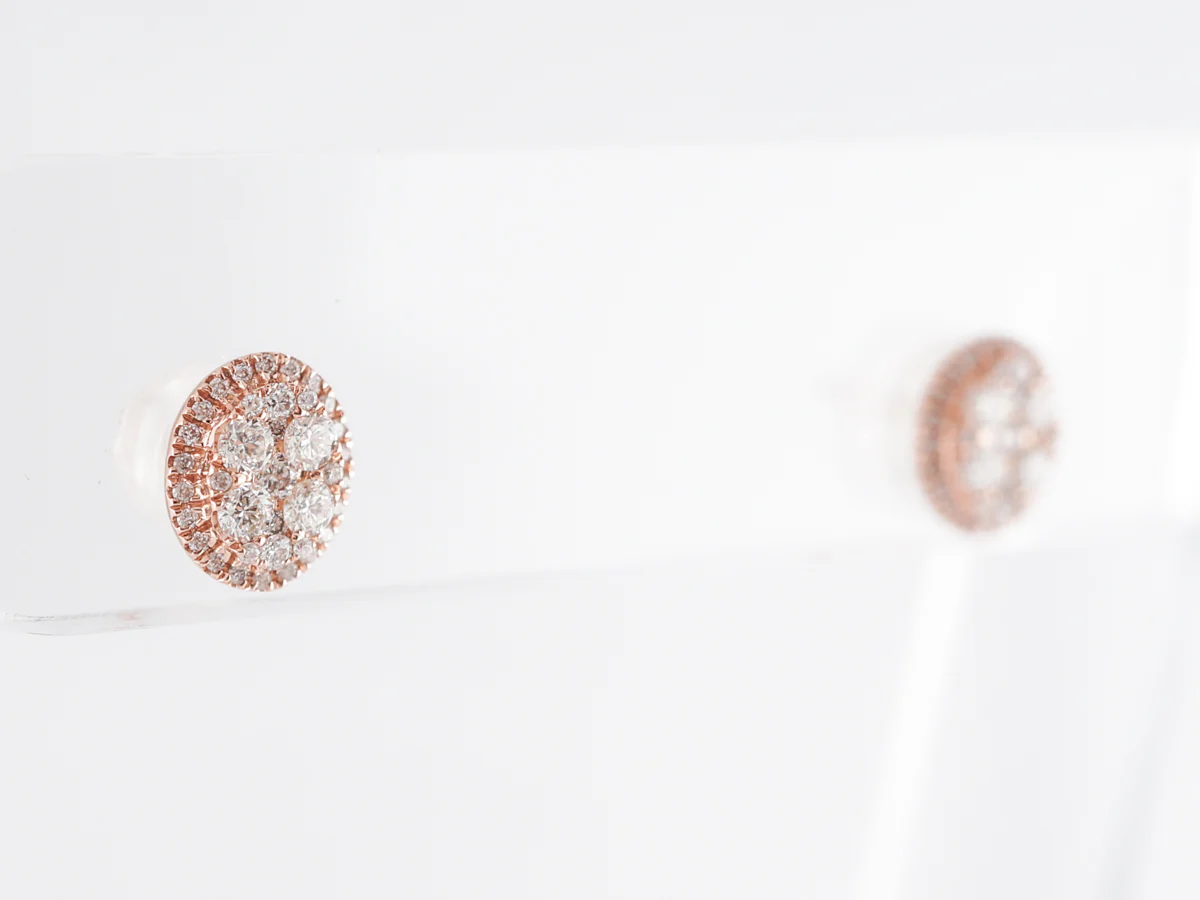Oval Cluster Stud Diamond Earrings in 14K Rose Gold - Image 3