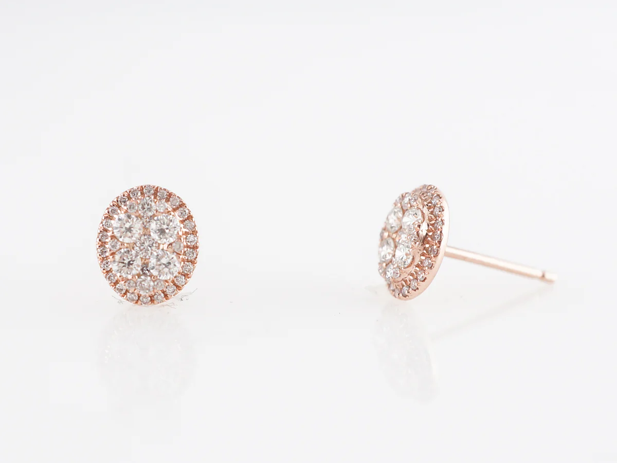 Oval Cluster Stud Diamond Earrings in 14K Rose Gold - Image 4