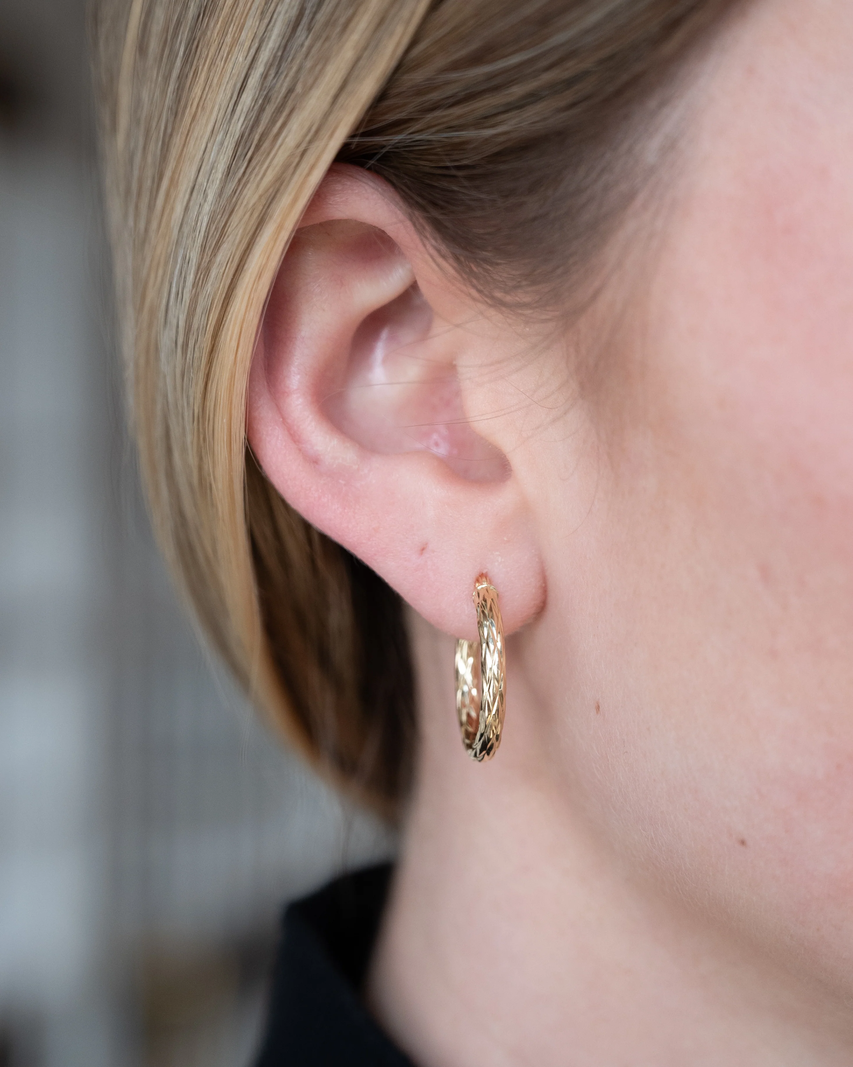 Oval Cross Hatch Textured Hoop Earrings 14k - Image 5
