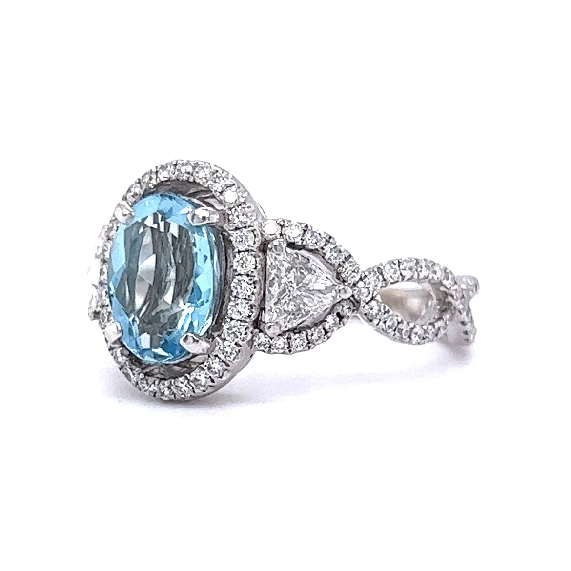 Oval Cut Aquamarine Ring w/ Diamonds in 18K White Gold - Image 2