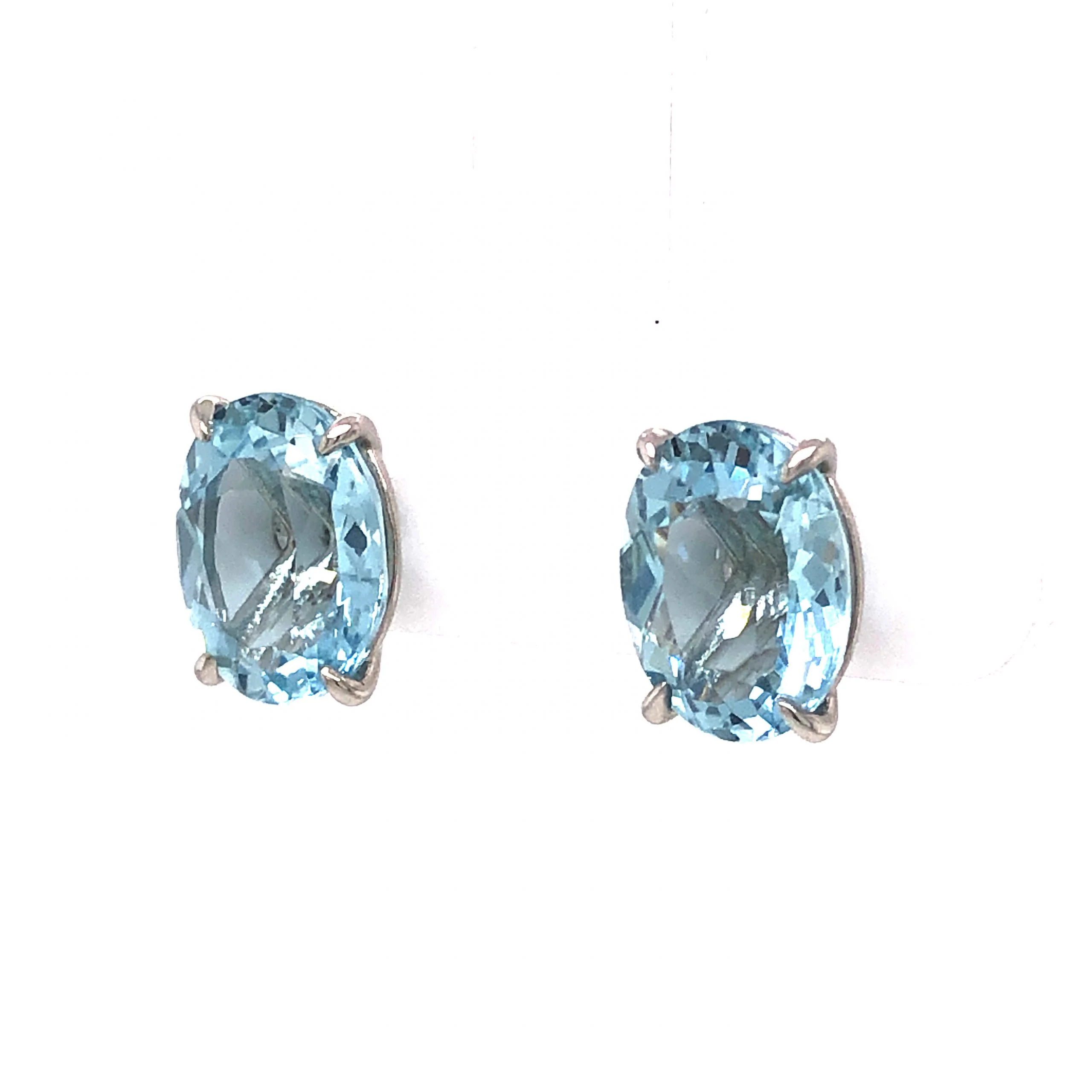 Oval Cut Aquamarine Stud Earrings in Platinum - Image 2