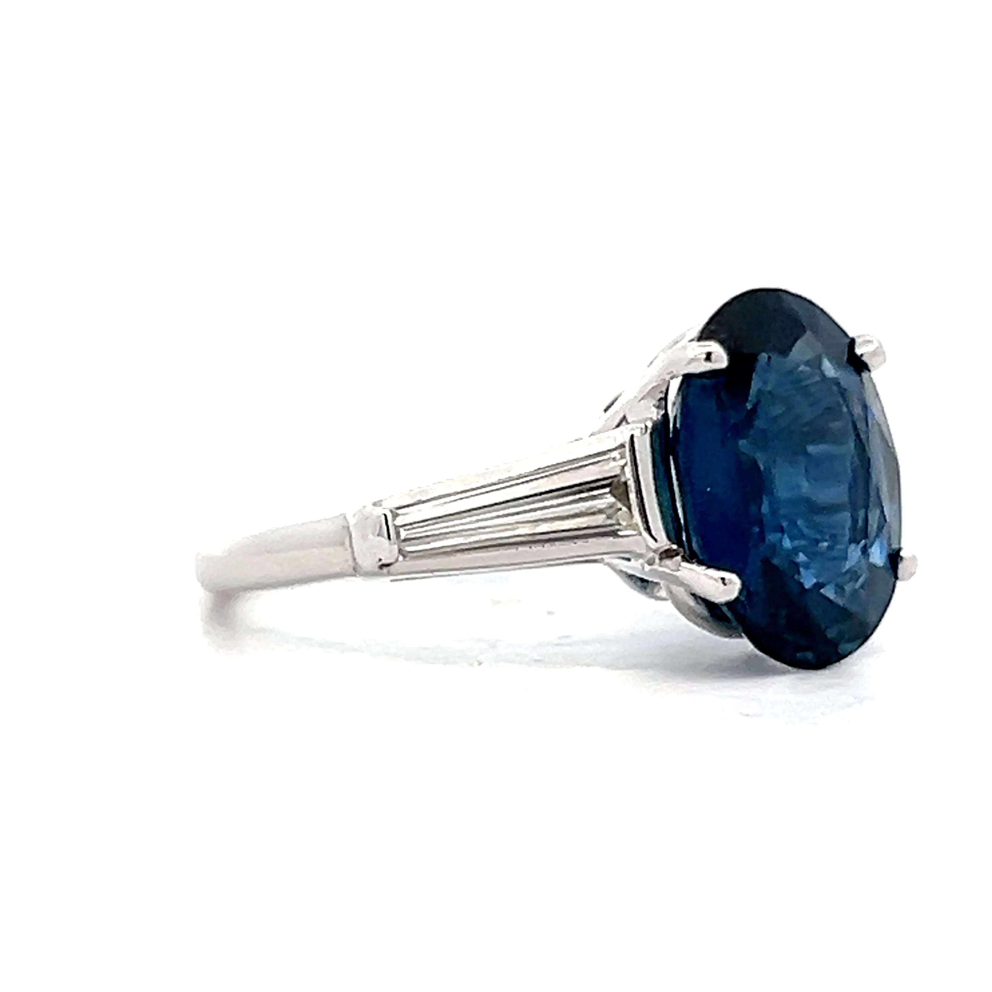 Oval Cut Blue Sapphire & Diamond Cocktail Ring in Platinum - Image 3