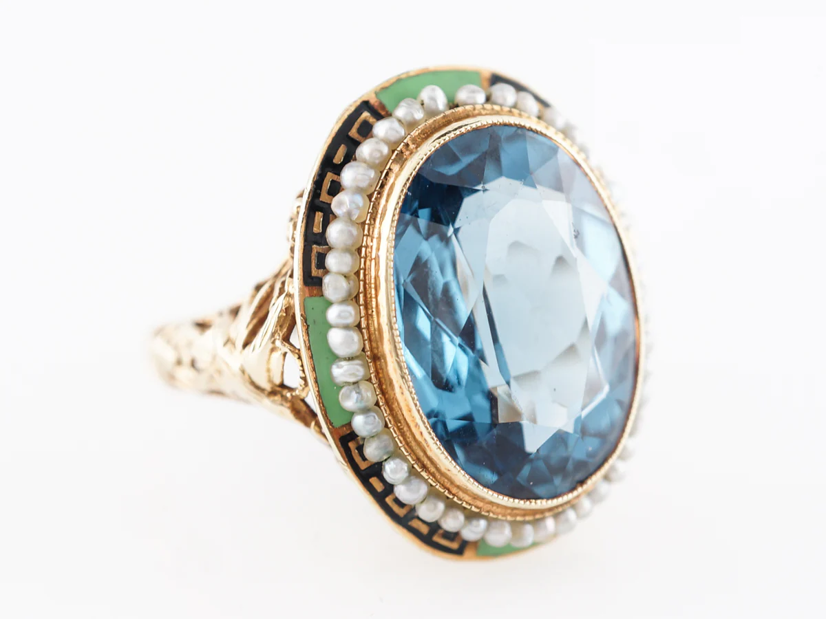 Oval Cut Blue Topaz Cocktail Ring in 14k Yellow Gold - Image 3