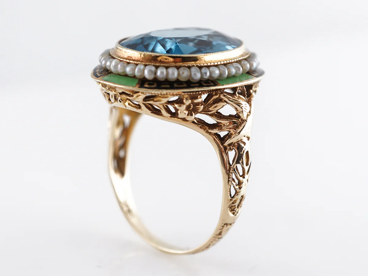 Oval Cut Blue Topaz Cocktail Ring in 14k Yellow Gold - Image 5
