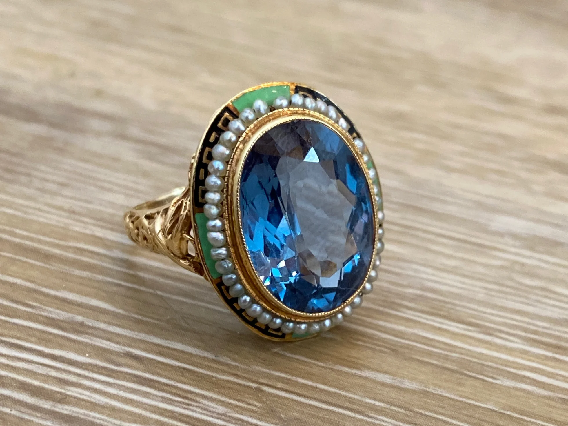 Oval Cut Blue Topaz Cocktail Ring in 14k Yellow Gold - Image 6