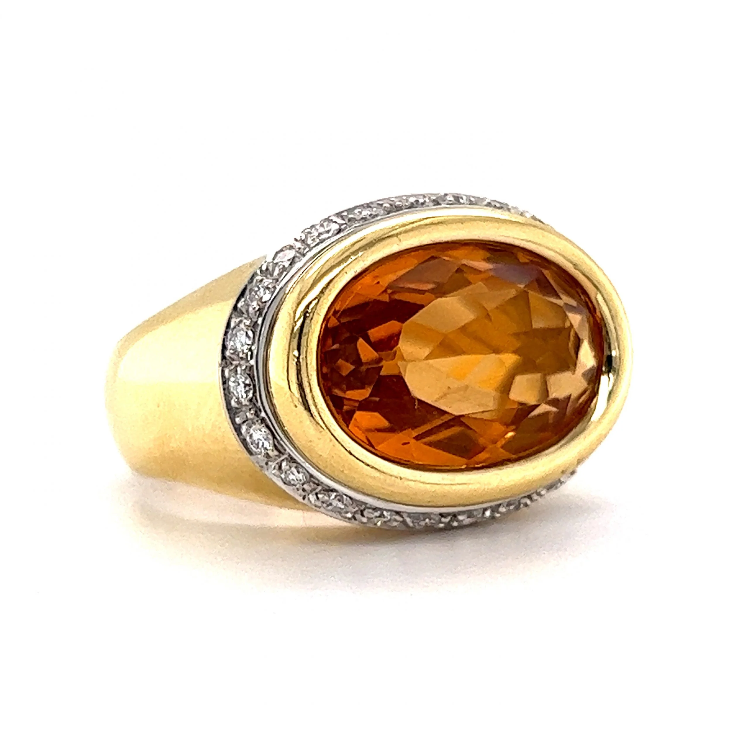 Oval Cut Citrine & Diamond Cocktail Ring in 18k Yellow Gold - Image 3