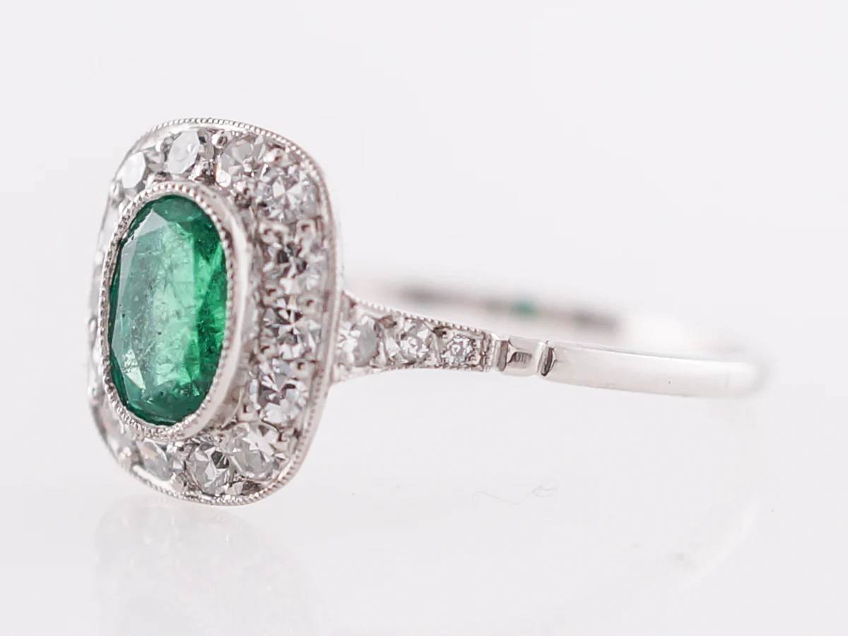 Oval Cut Emerald & Diamond Right Hand Ring in Platinum - Image 2