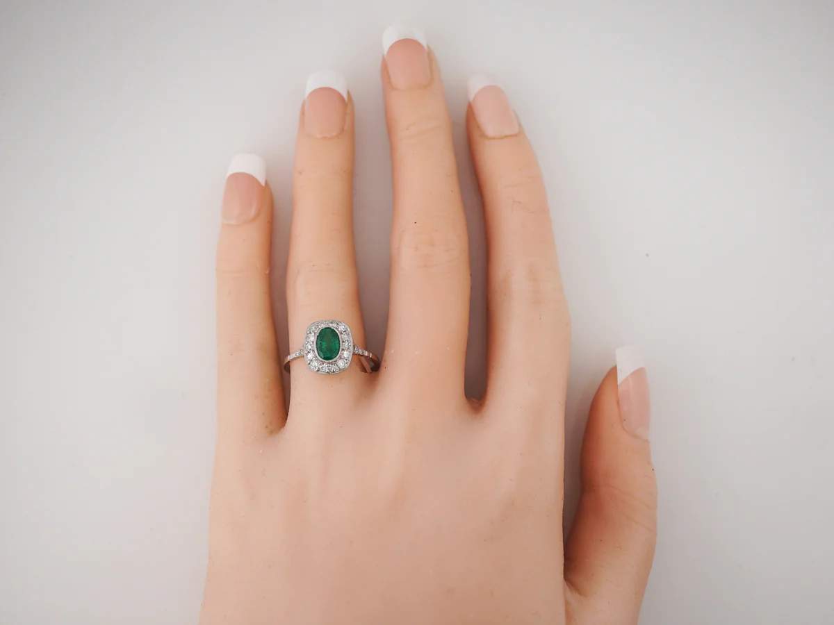 Oval Cut Emerald & Diamond Right Hand Ring in Platinum - Image 6