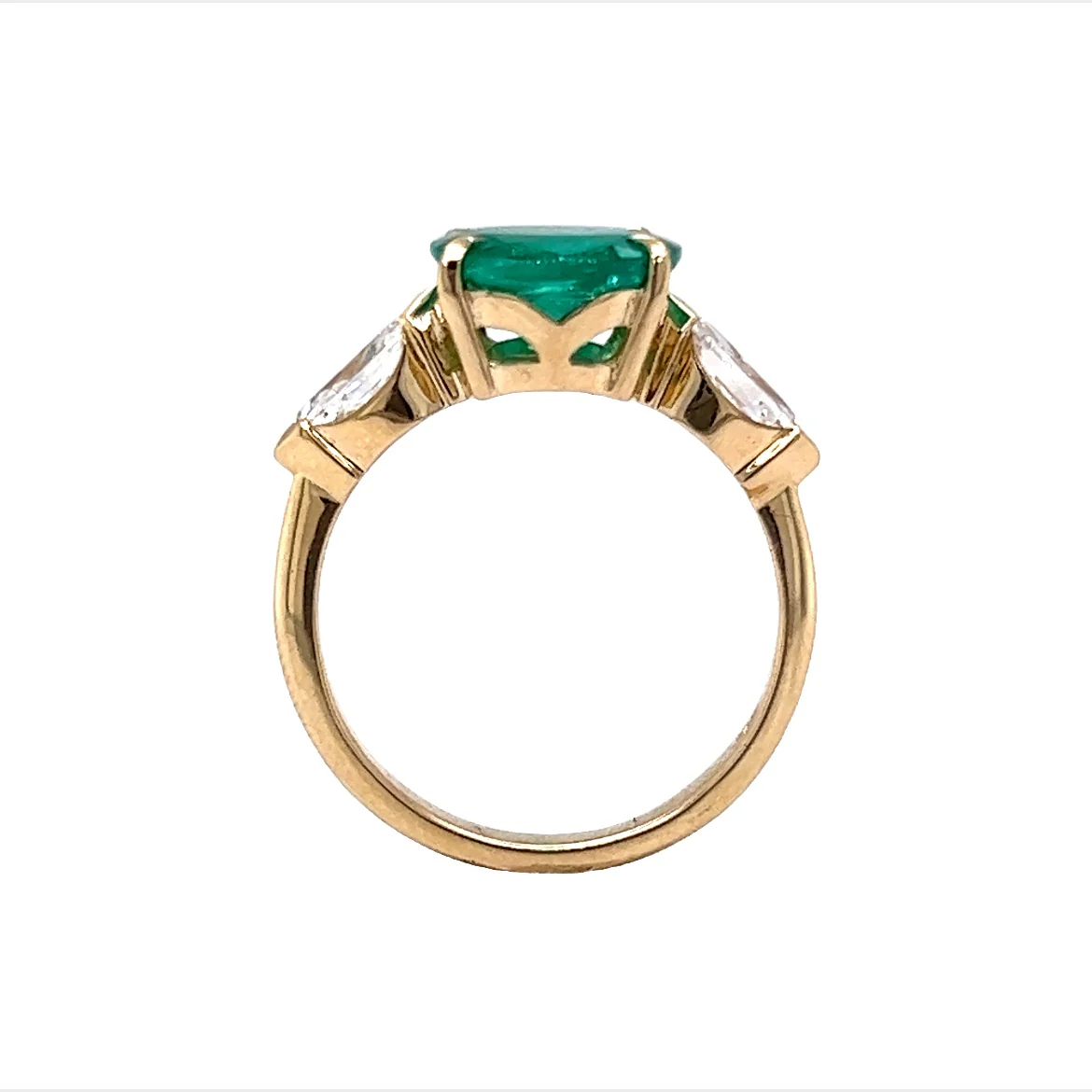 3.01 Oval Cut Emerald & Marquise Diamond Ring in 14k Yellow Gold - Image 4