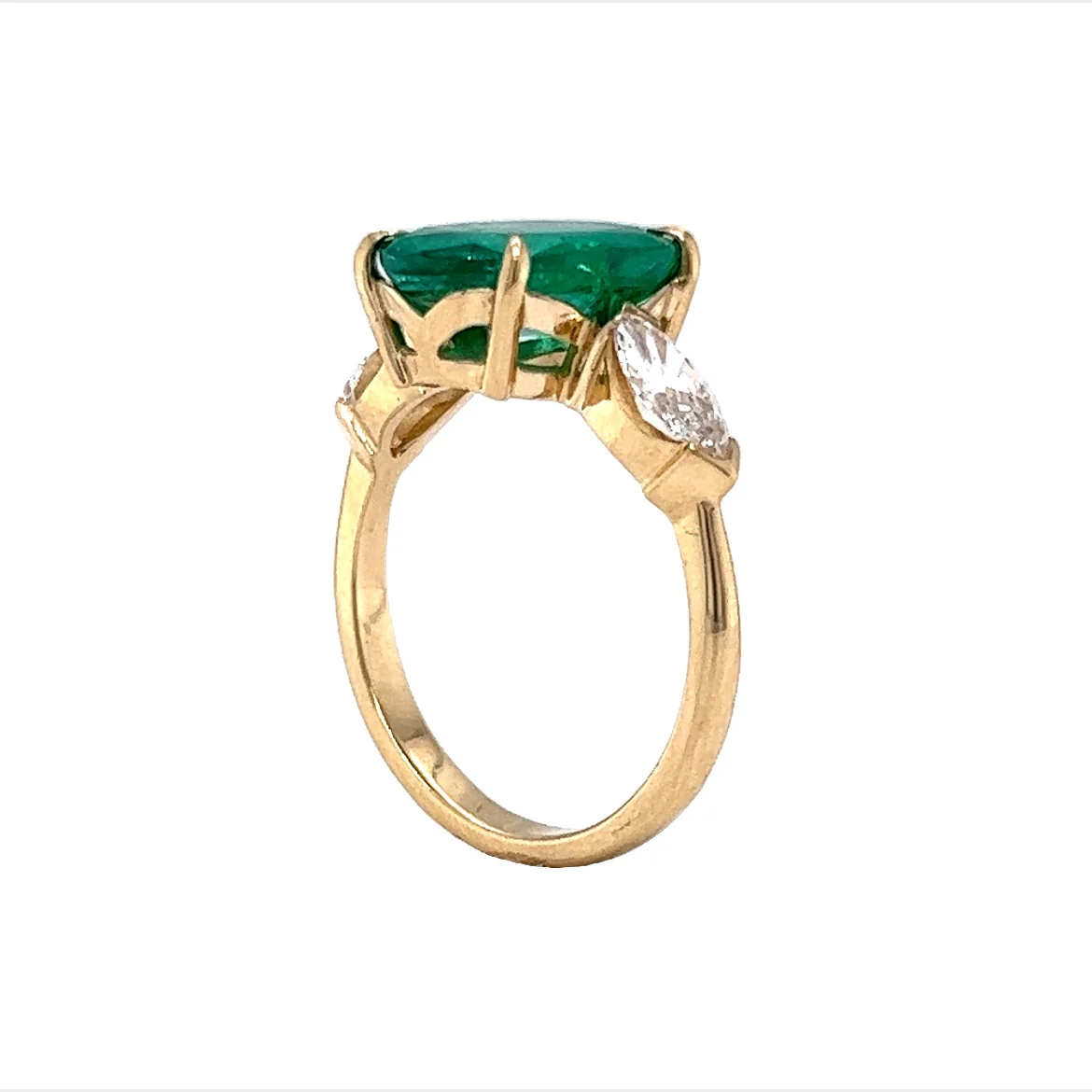 3.01 Oval Cut Emerald & Marquise Diamond Ring in 14k Yellow Gold - Image 5