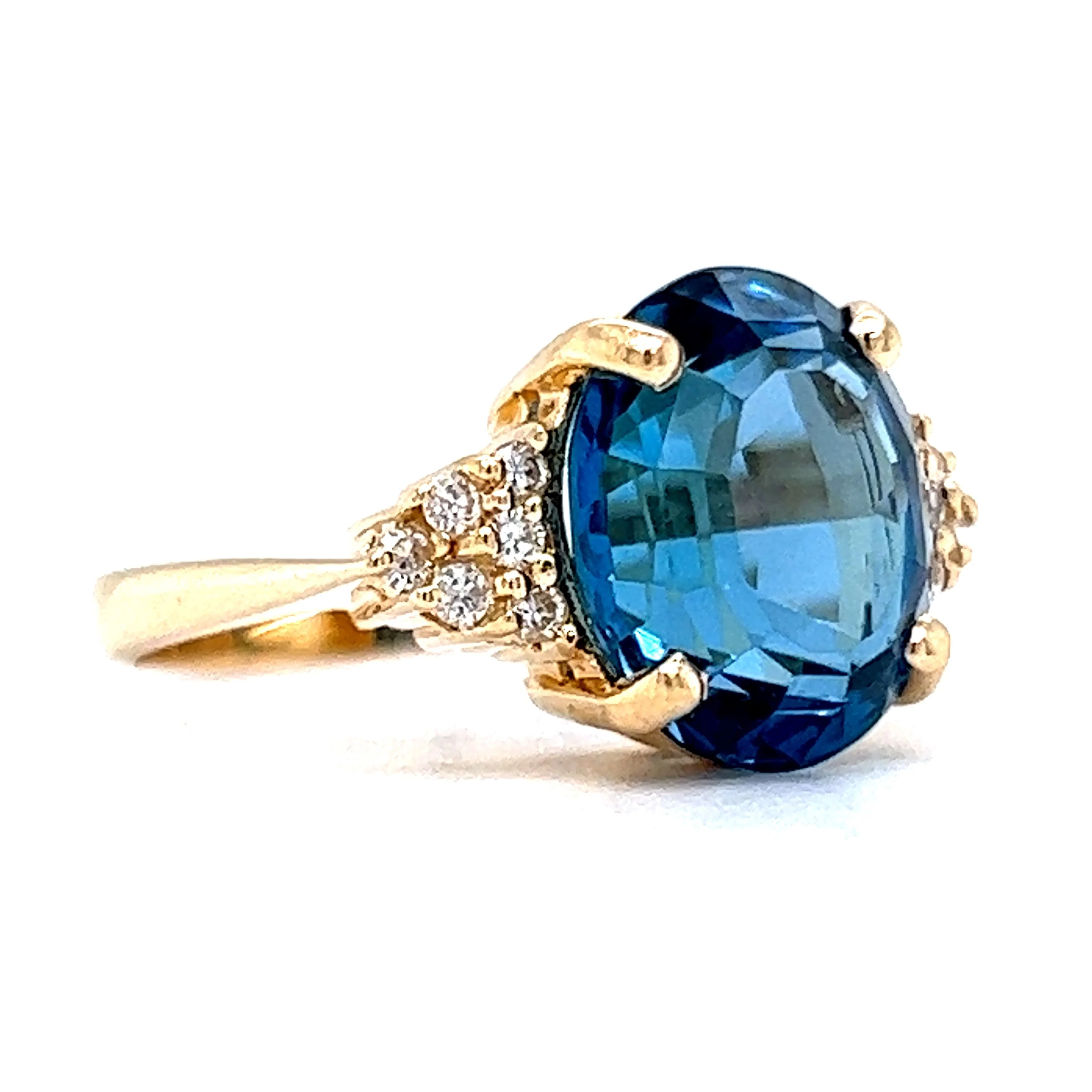 Oval Cut London Blue Topaz & Diamond Ring in 14k Yellow Gold - Image 3