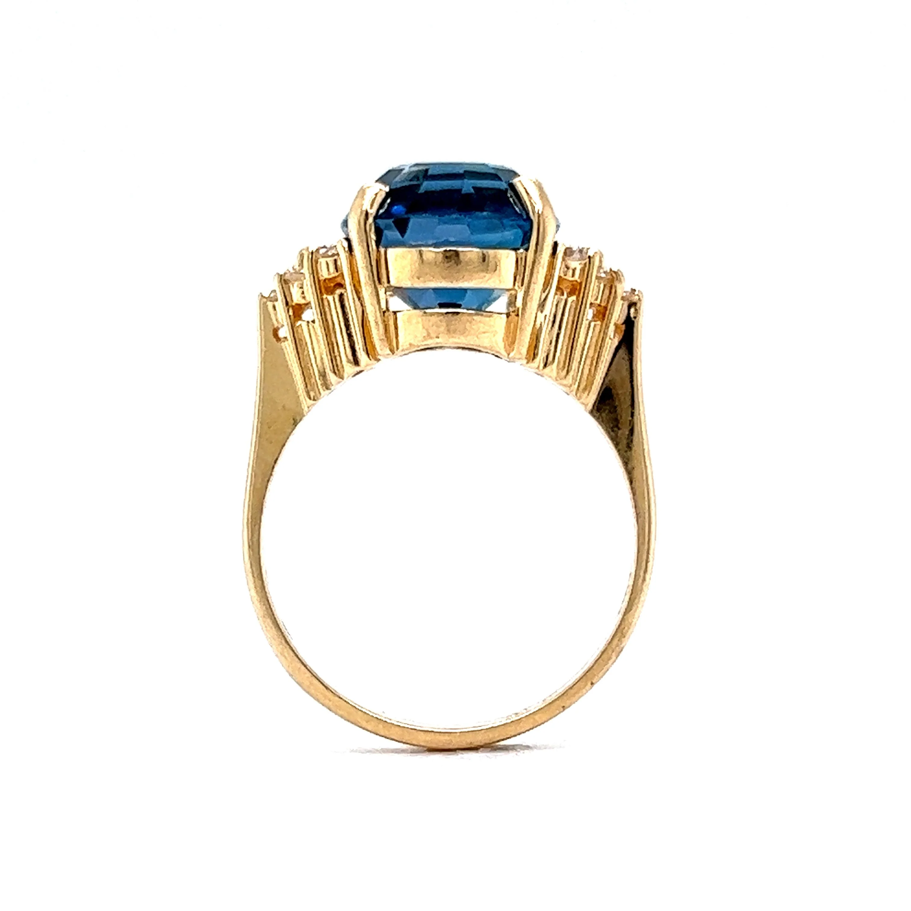 Oval Cut London Blue Topaz & Diamond Ring in 14k Yellow Gold - Image 4
