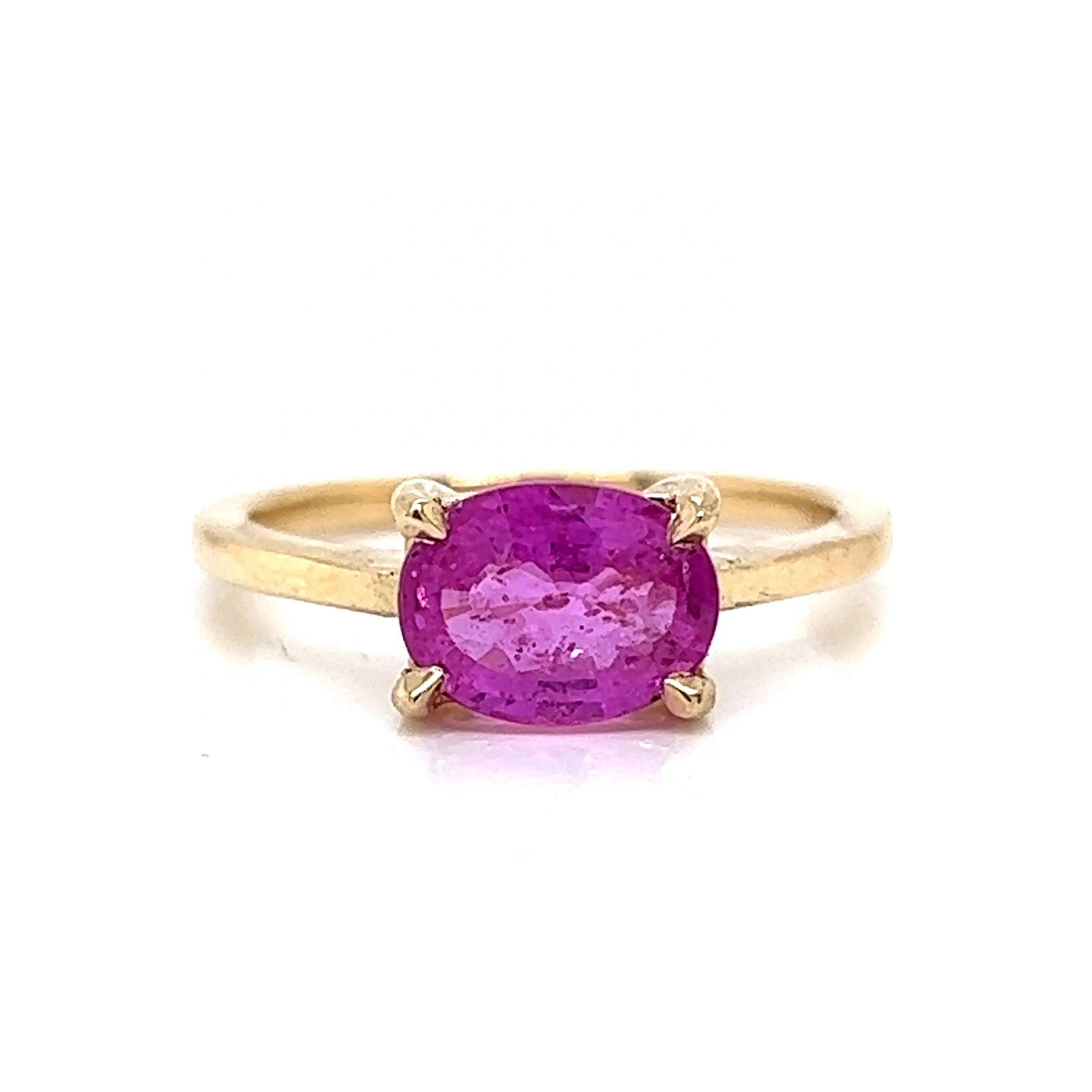 Oval Cut Pink Sapphire Engagement Ring in 14k Yellow Gold